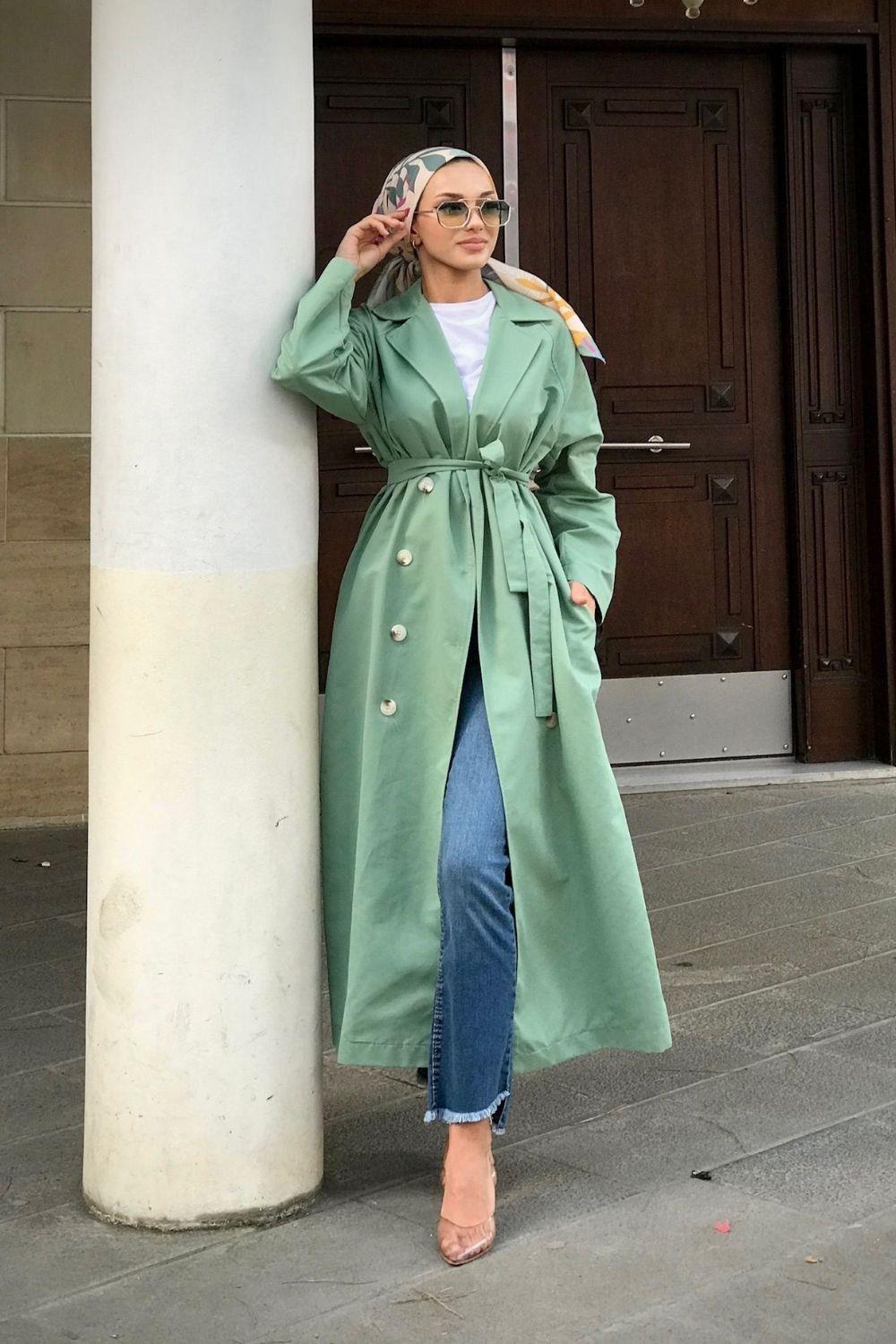 معطف طويل بأزرار نعناع