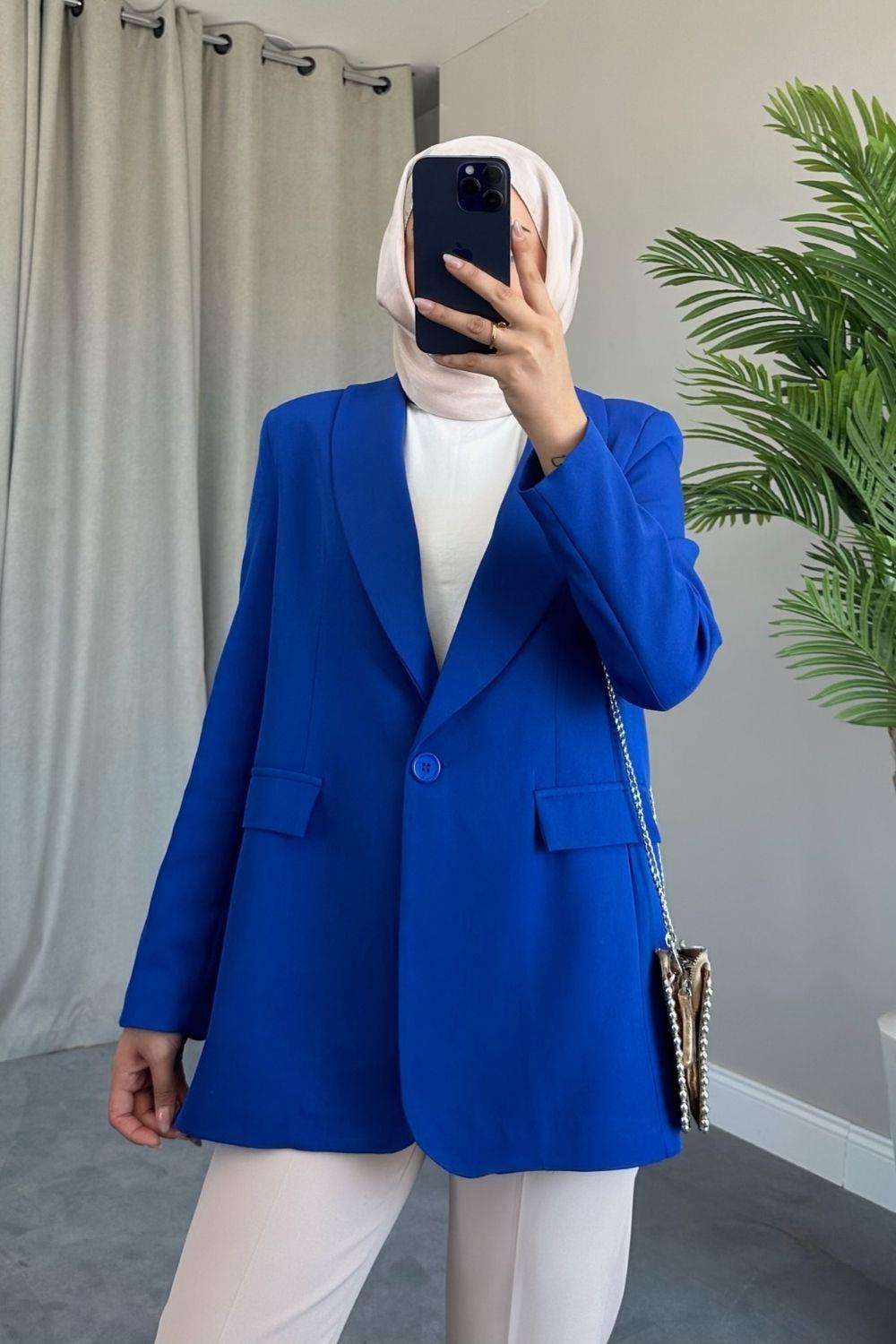 Tek Düğmeli Blazer Ceket Saks 9295 