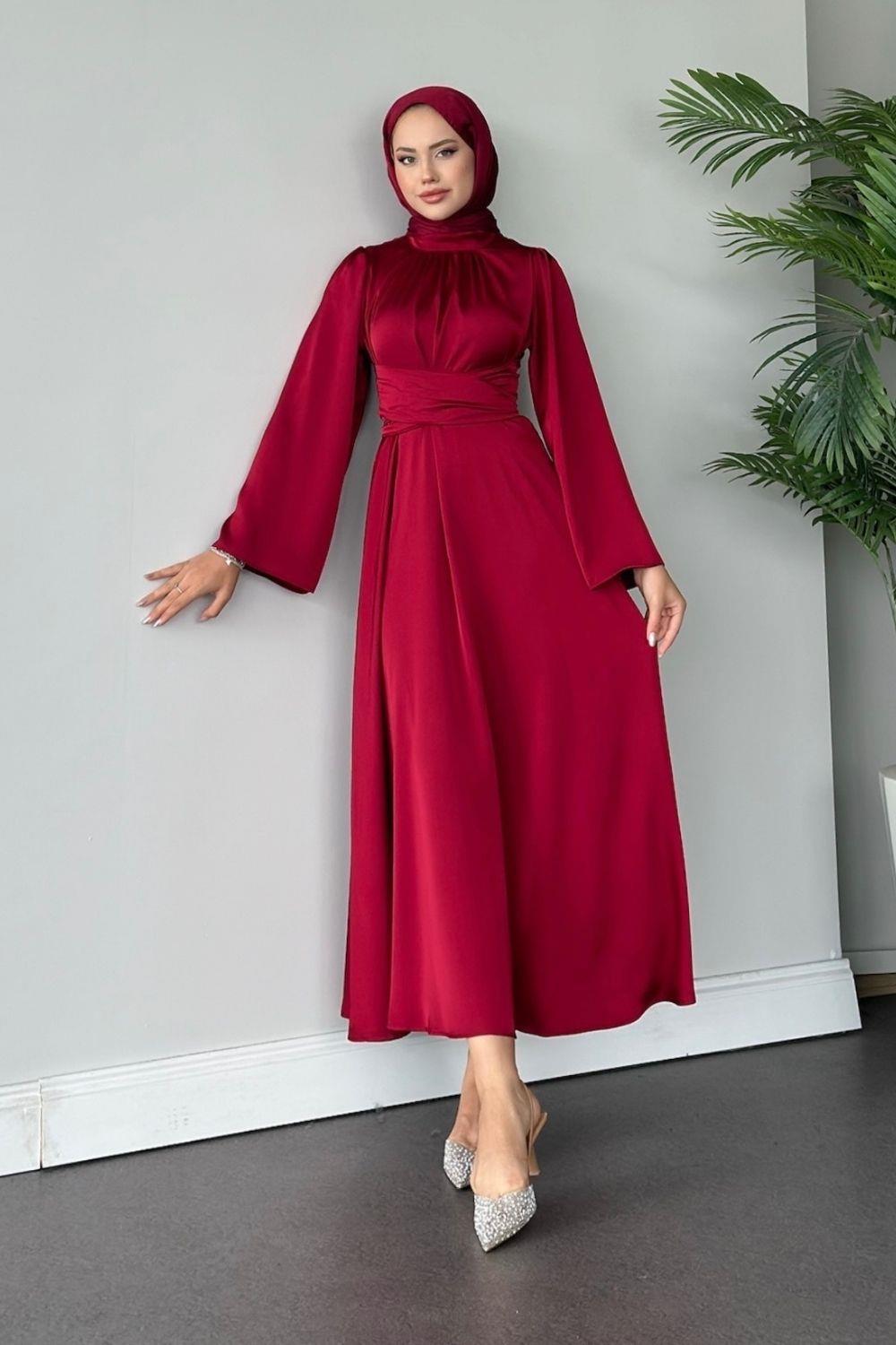 Diba Çapraz Kemer İpek Abiye Bordo 9547 