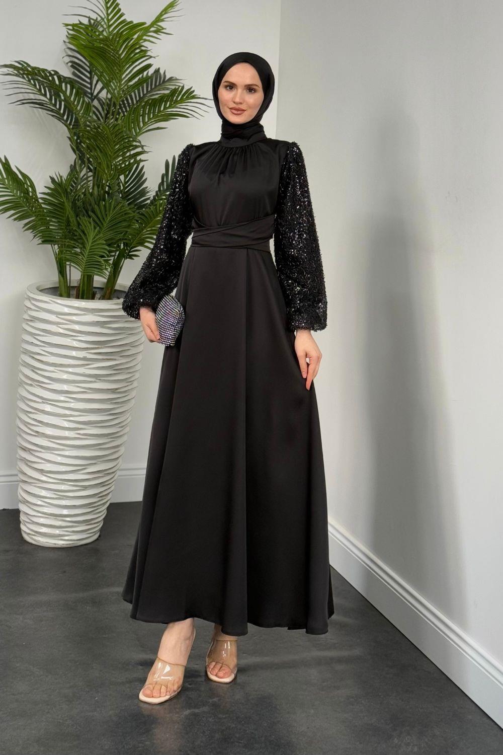 Hemeris Kolları Boncuklu Abiye Siyah 9579 