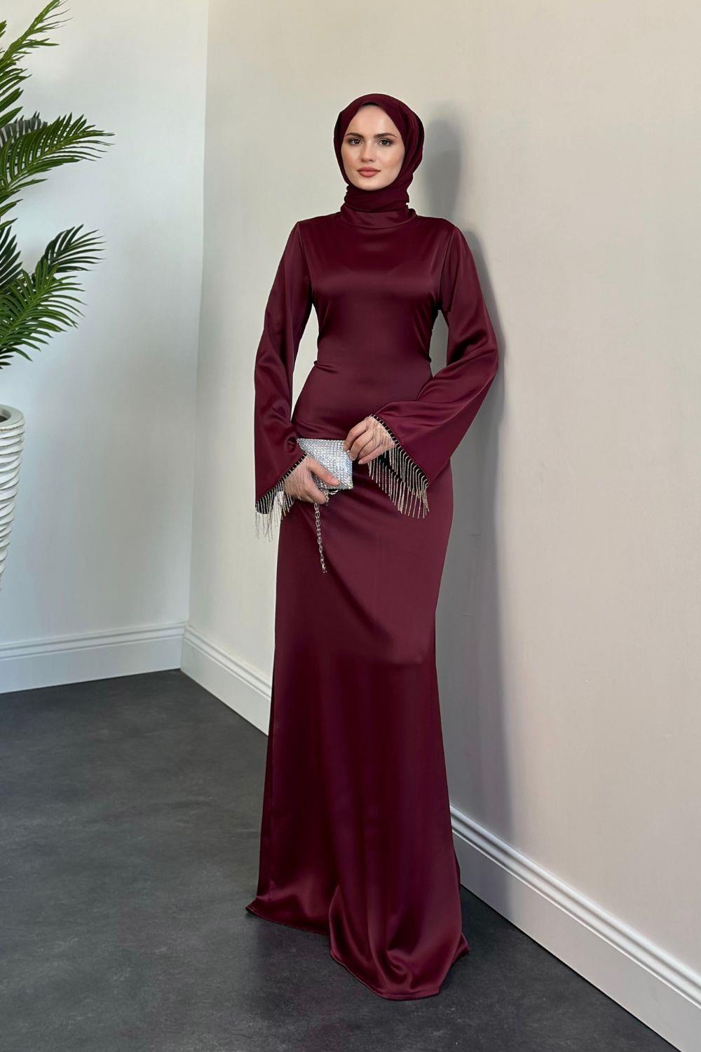 Pena İspanyol Kol Zincir Detay Abiye Bordo 96910 