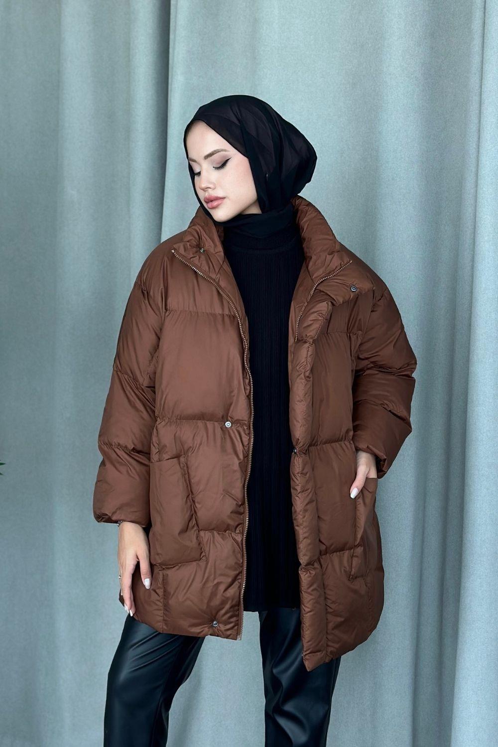 Cepli Şişme Mont Kahverengi 9797 