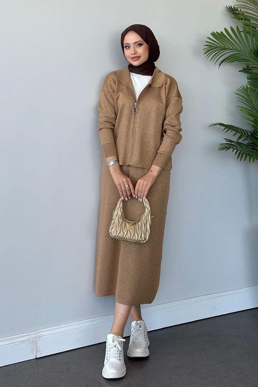 Sindirella Etekli Triko Takım Camel 9878 