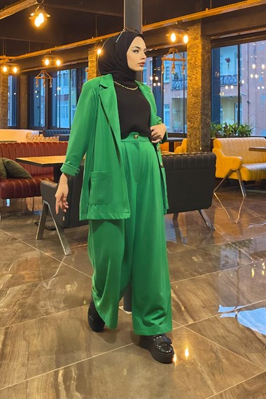 Ceket Pantolon Keçe Takım Yeşil – Şule Giyim | Tesettür Giyim