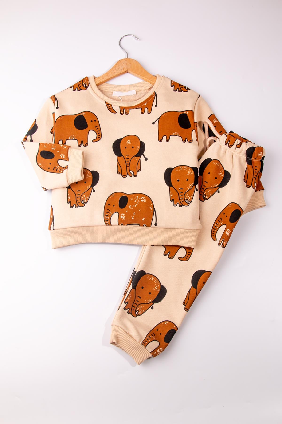 Fil Baskılı Bej TakımUzun TakımFil Baskılı Bej Takım