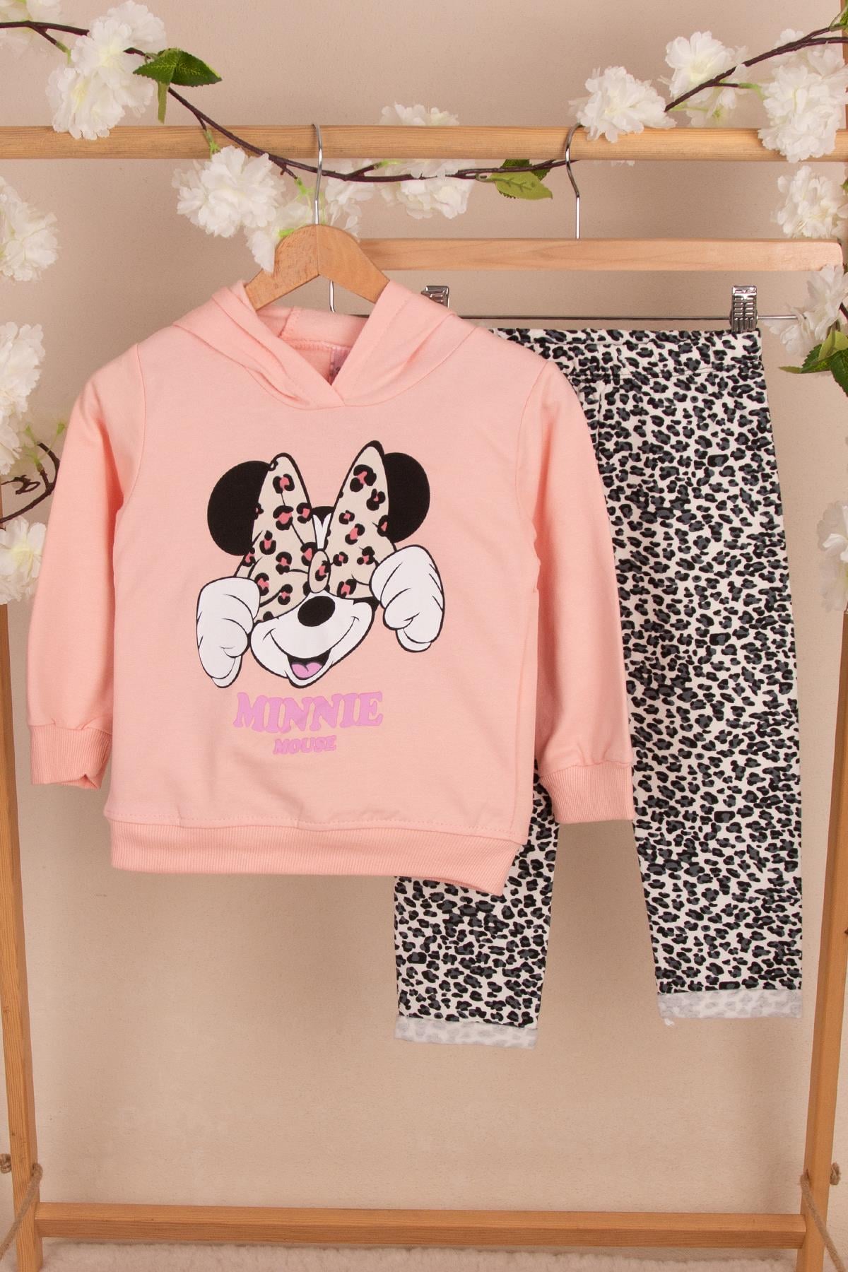 Kapüşonlu Minnie Baskılı Takım SomonUzun TakımKapüşonlu Minnie Baskılı Takım Somon