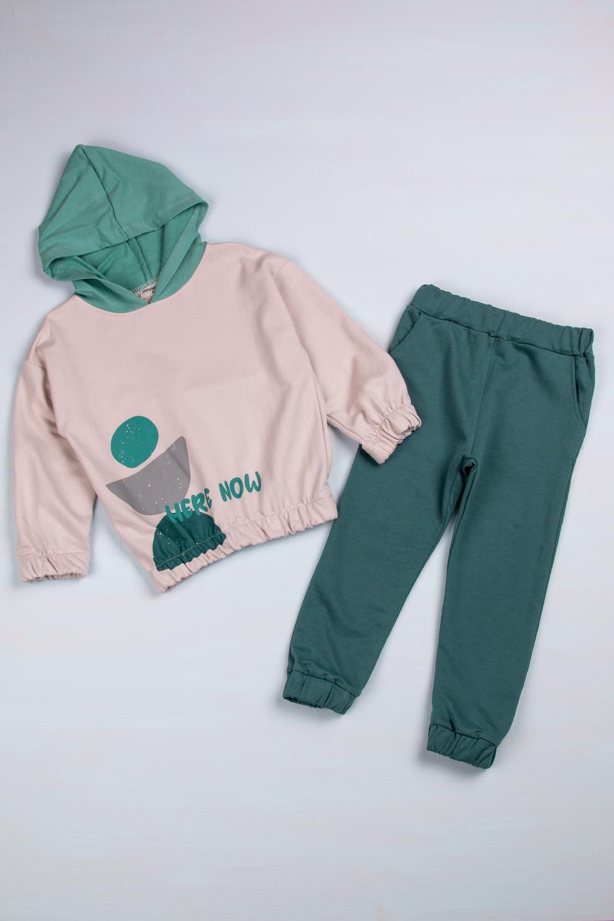 Kapüşonlu Sweatshirt Cepli Takım YeşilUzun TakımKapüşonlu Sweatshirt Cepli Takım Yeşil