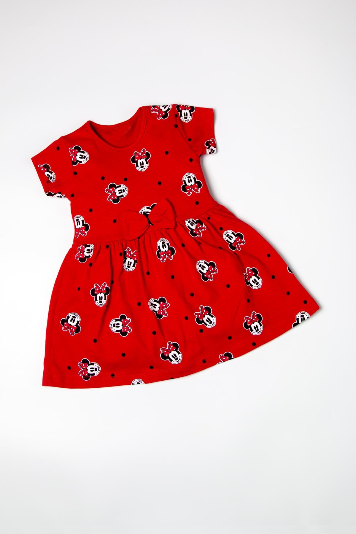 Kız Çocuk Minnie Desenli Kısa Kırmızı Pembe ElbiseElbiseKız Çocuk Minnie Desenli Kısa Kırmızı Pembe Elbise