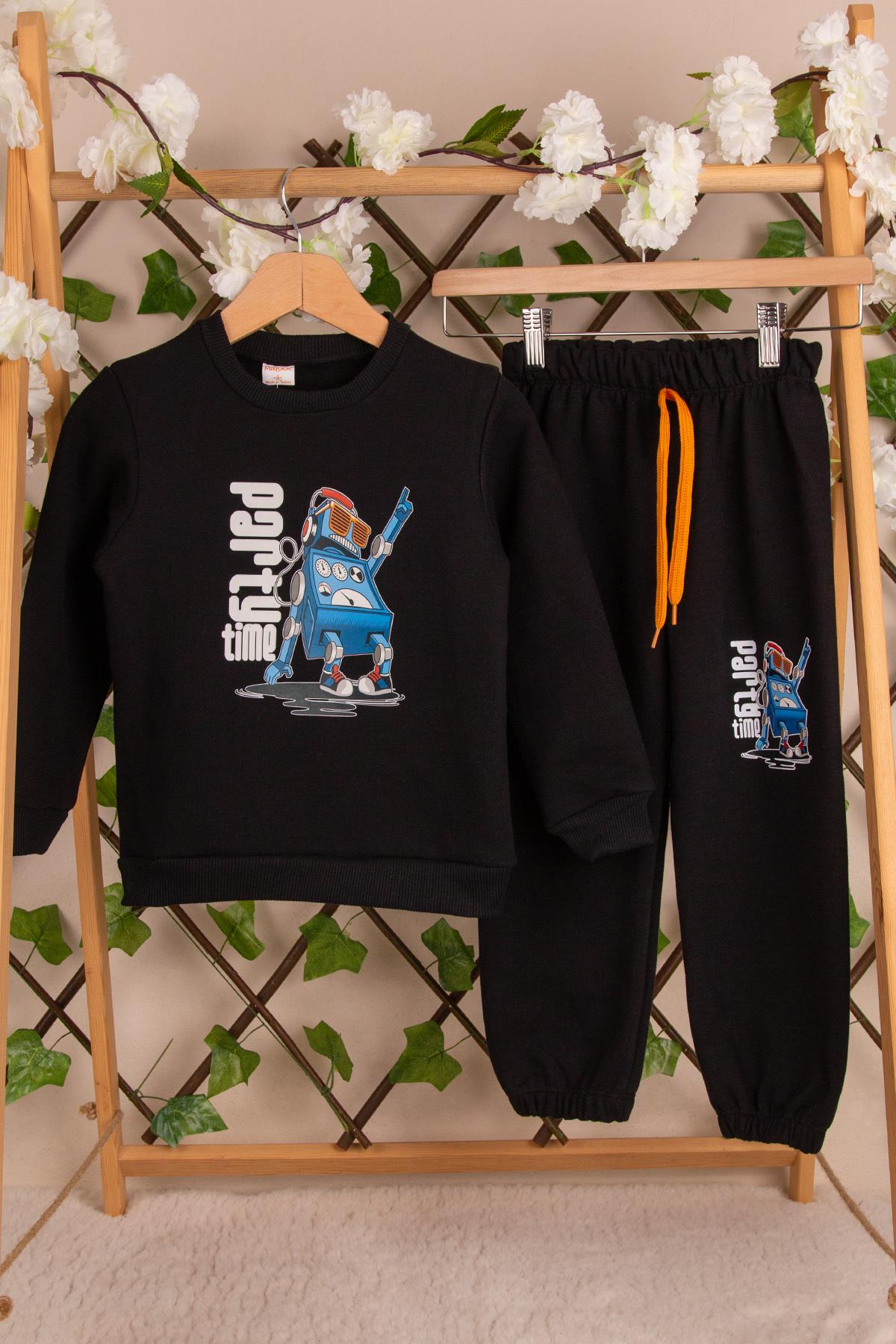 Robotic Party Baskılı Siyah TakımUzun TakımRobotic Party Baskılı Siyah Takım