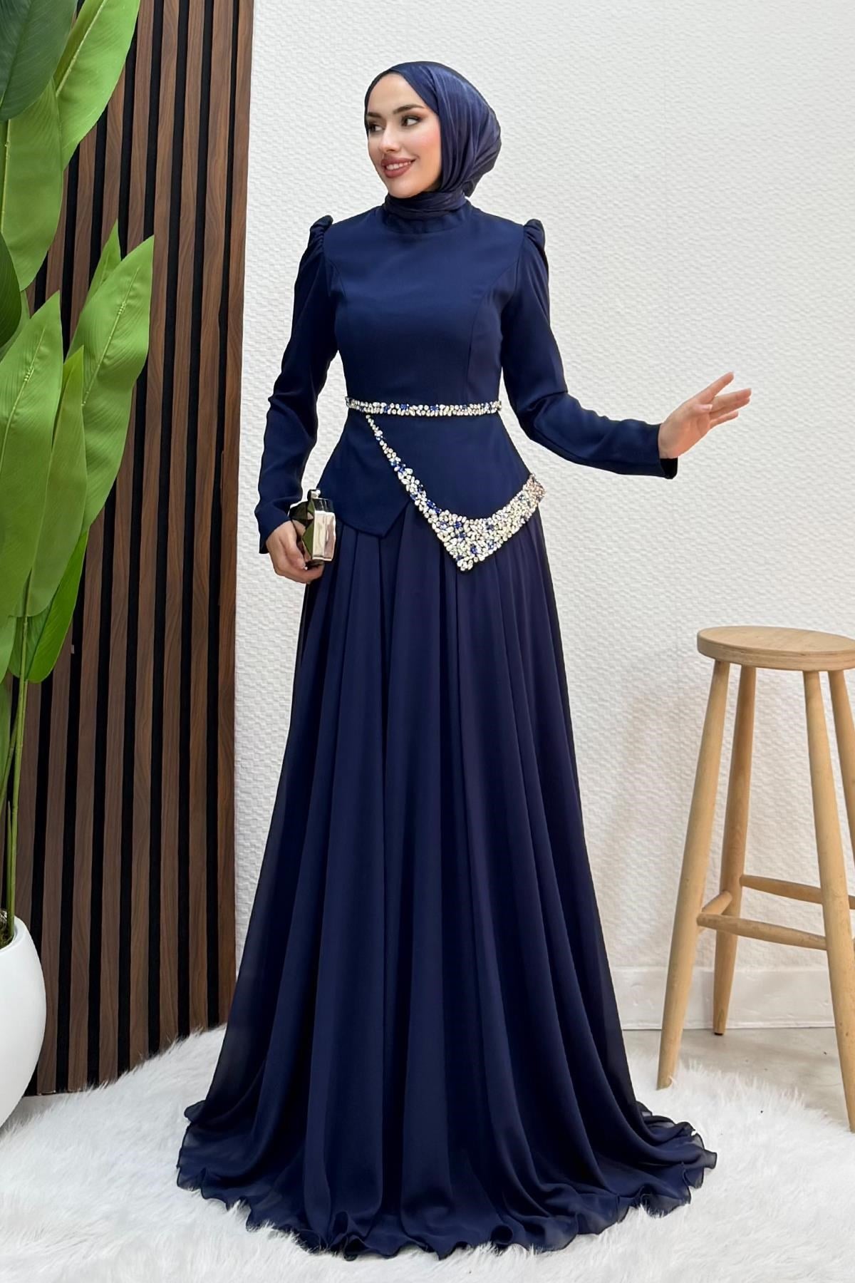 Ala Şifon Abiye Lacivert