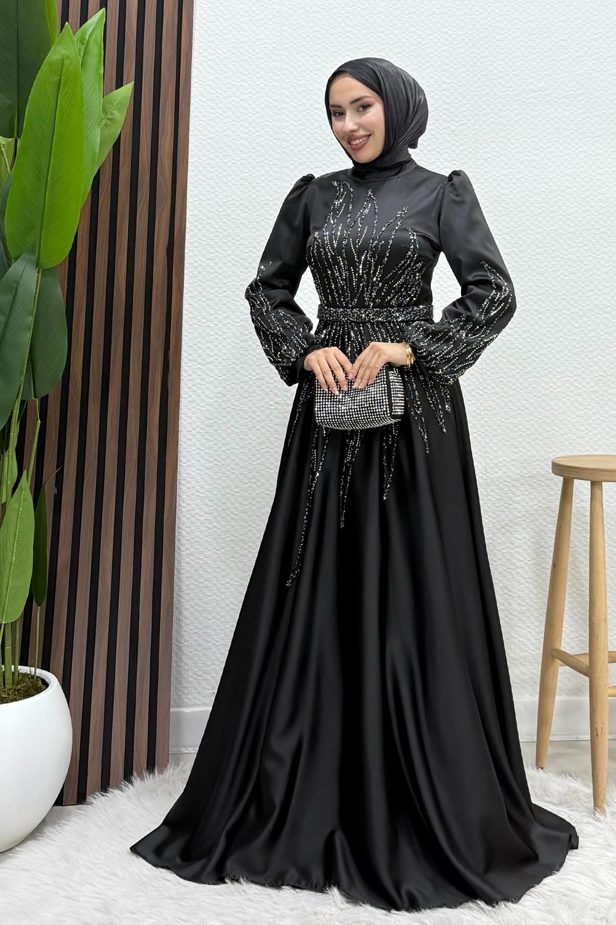 Alina Tesettür Abiye Siyah
