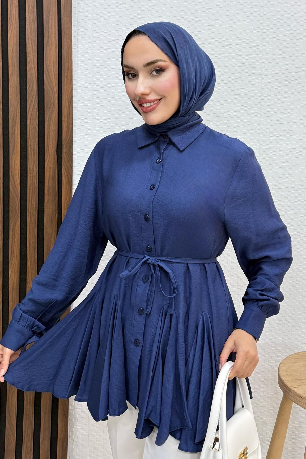 Altı Fırfırlı Gömlek Lacivert