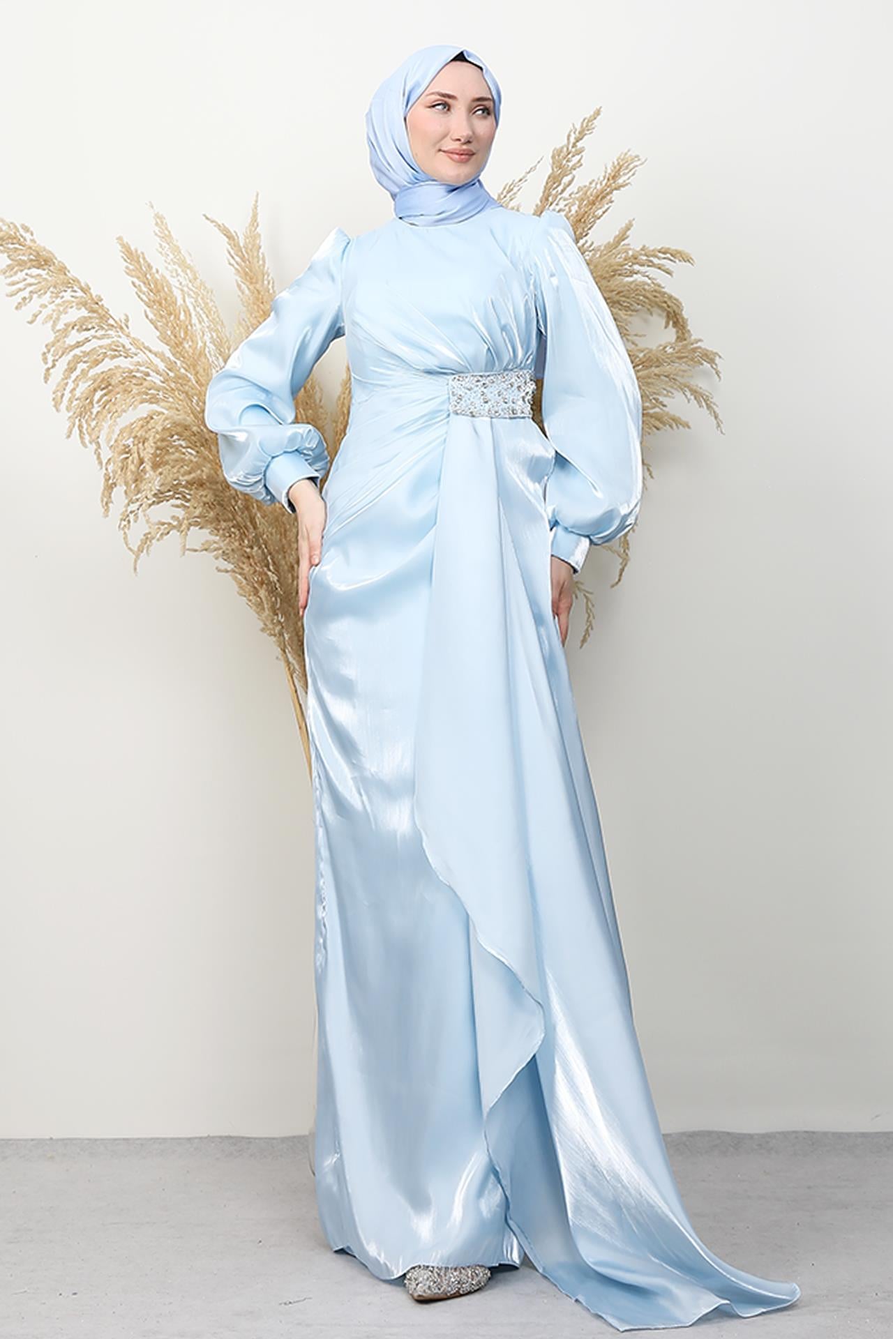 Belden Taş İşlemeli Abiye Bebe Mavi