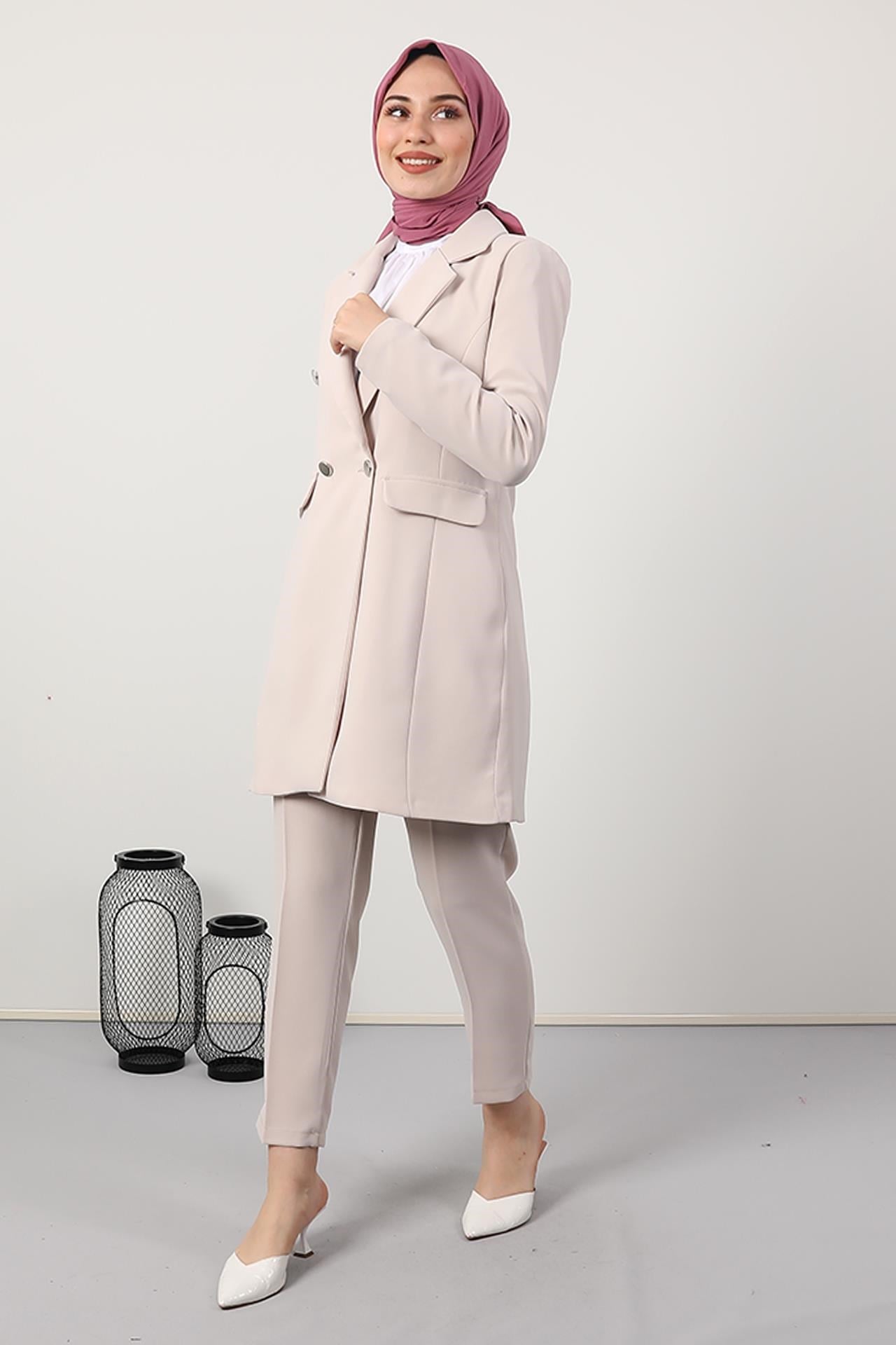 Blazer Ceket Takım Bej
