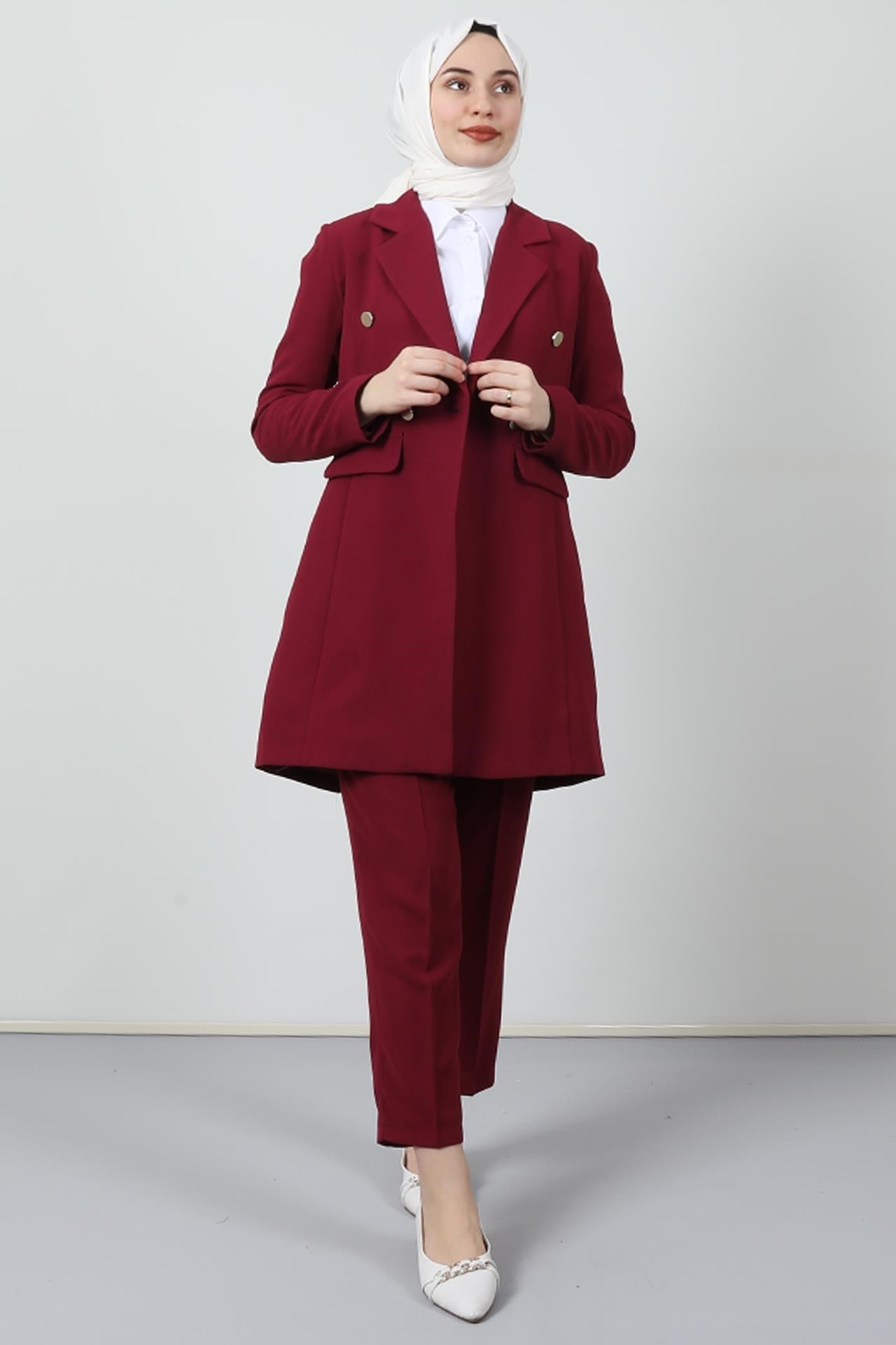 Blazer Ceket Takım Vişne