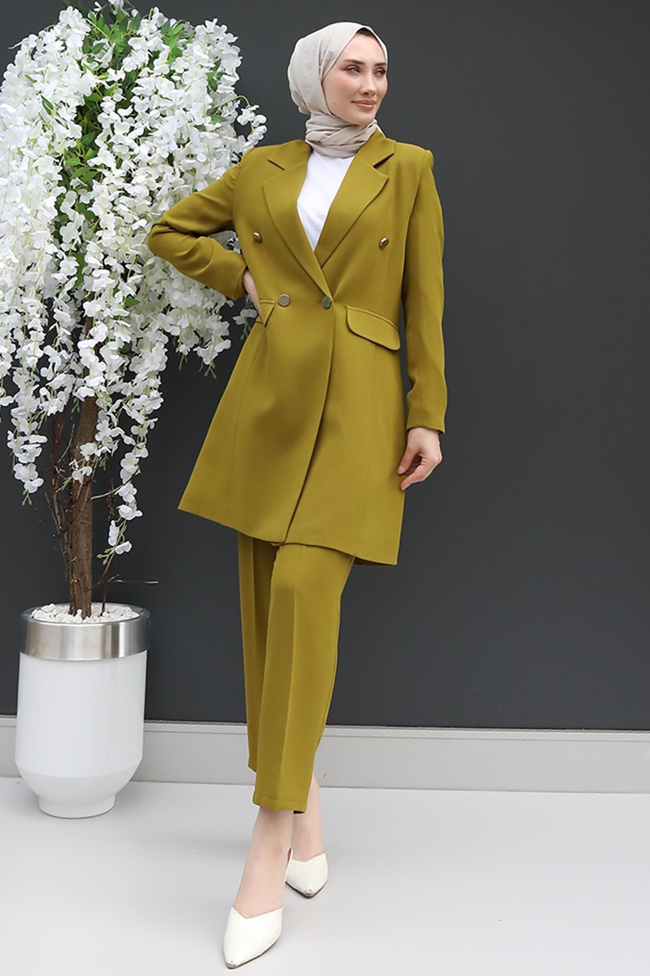 Blazer Ceket Takım Yağ Yeşil