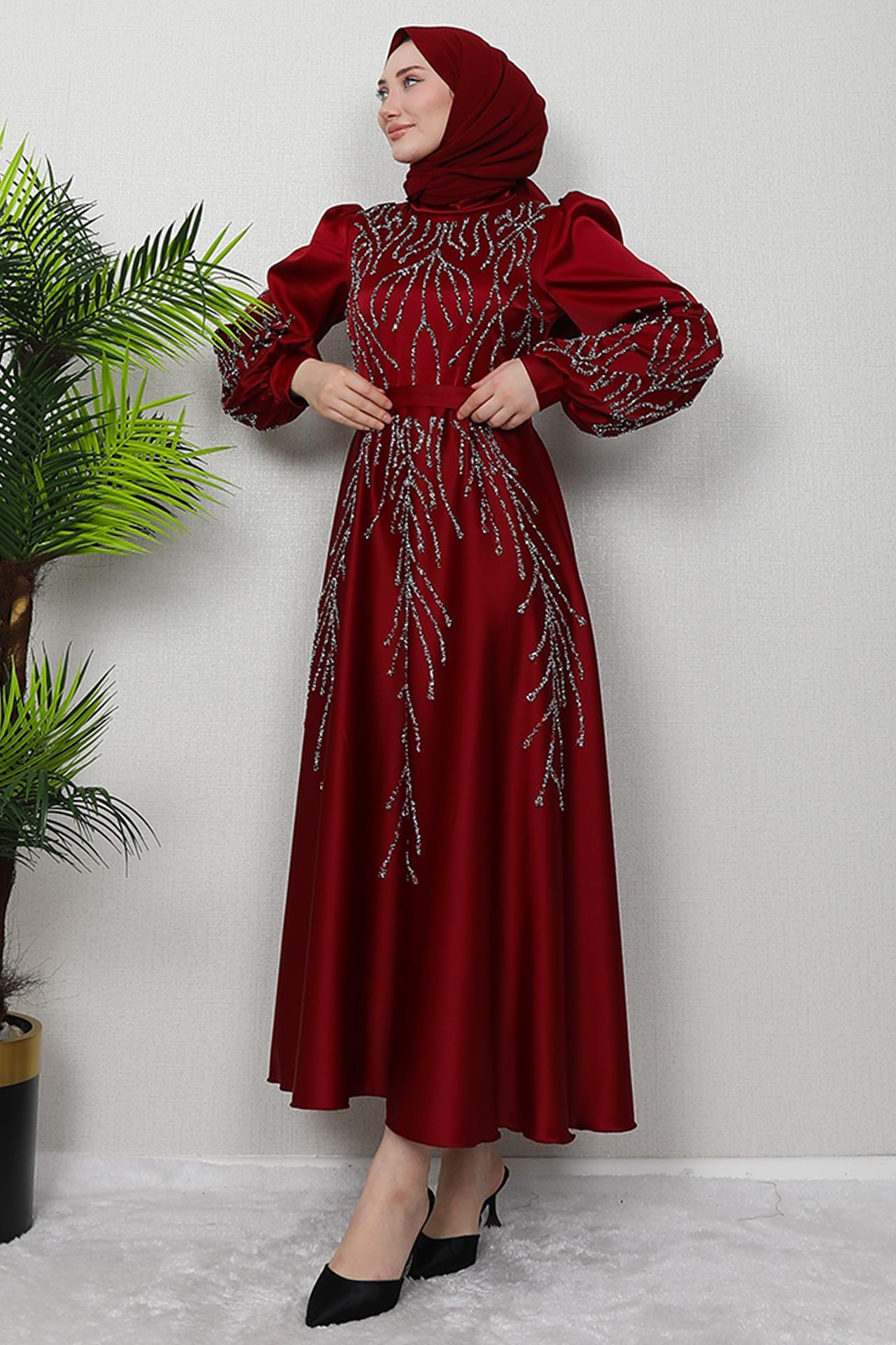 Buğlem Taşlı Abiye Bordo