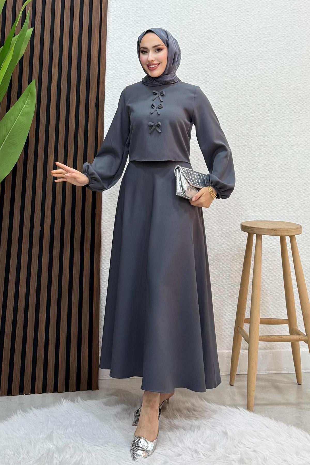 Bukre Krep Takım Koyu Gri