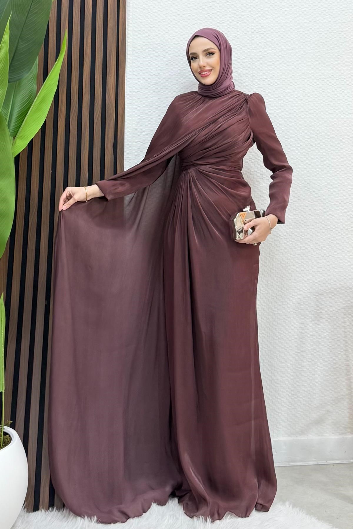 Burcu Tesettür Abiye Gül Kahve