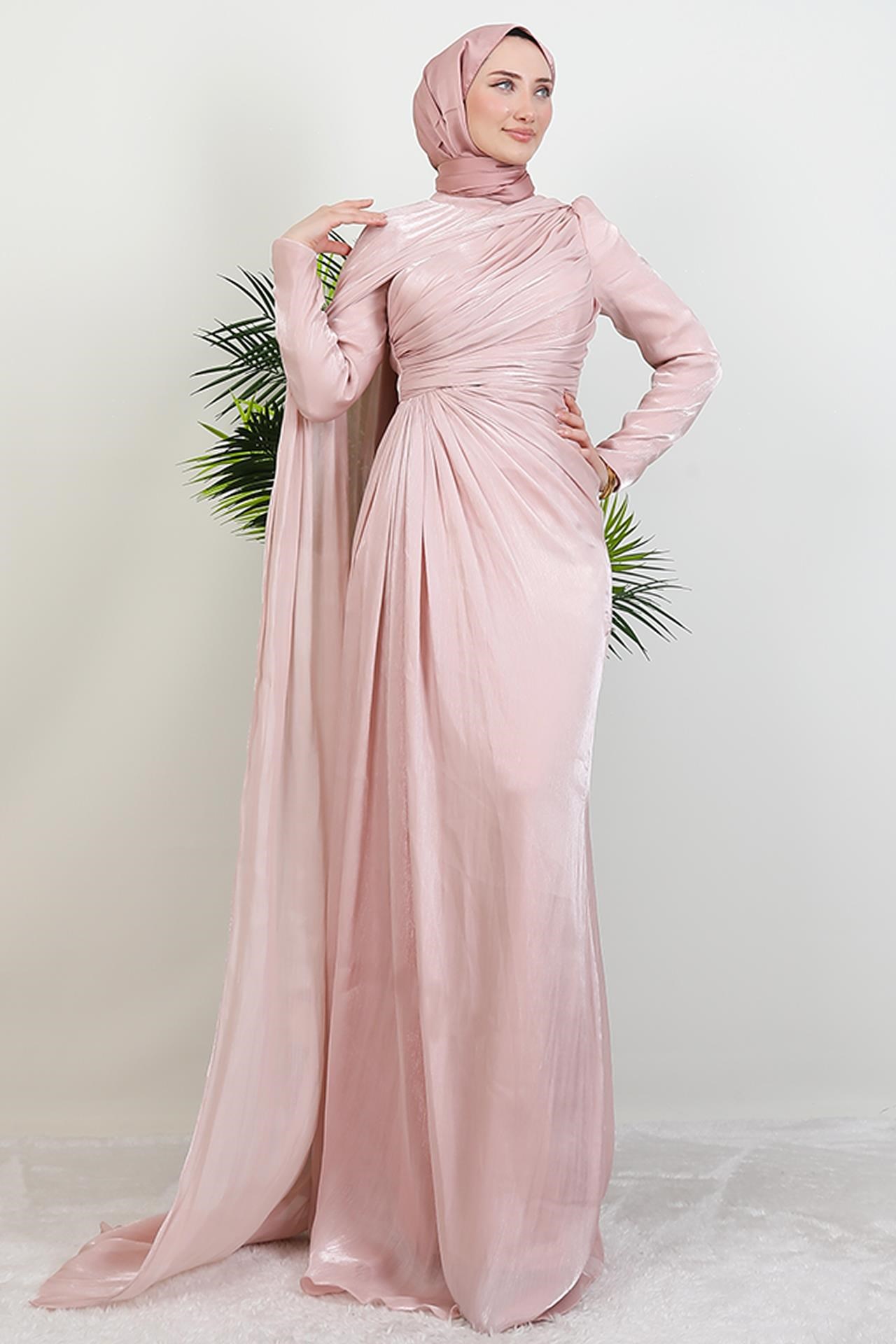 Burcu Tesettür Abiye Soft Pembe