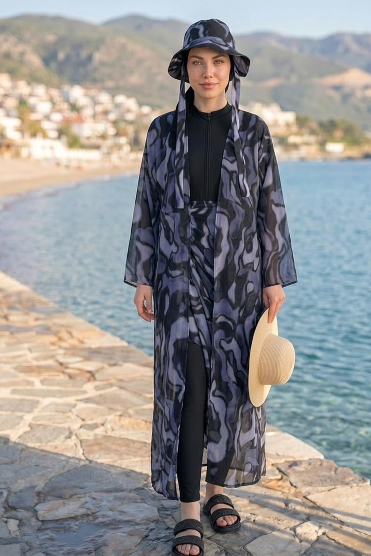 Desenli Uzun Pareo Koyu Lila