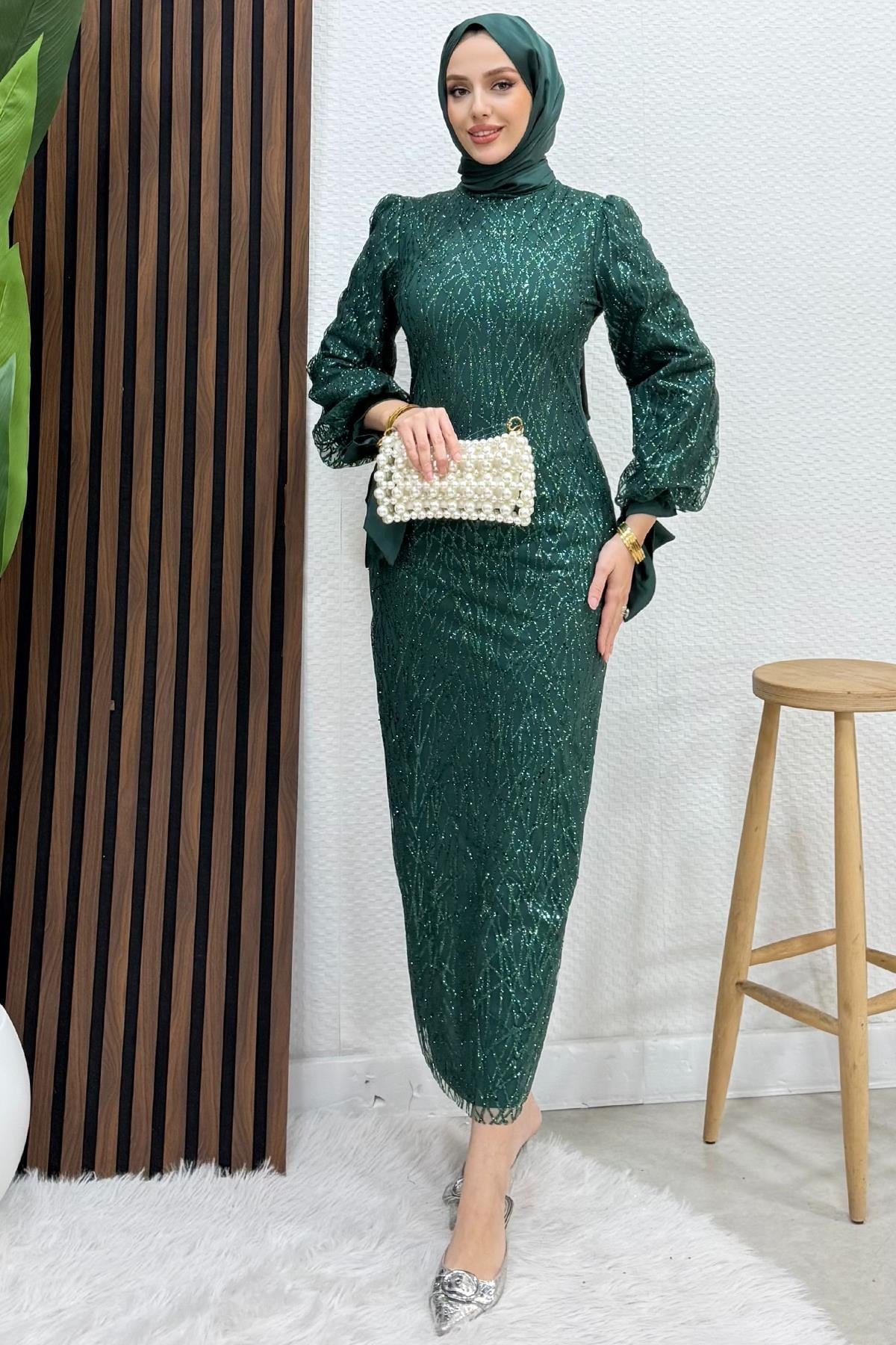 Dicle Tesettür Elbise Zümrüt