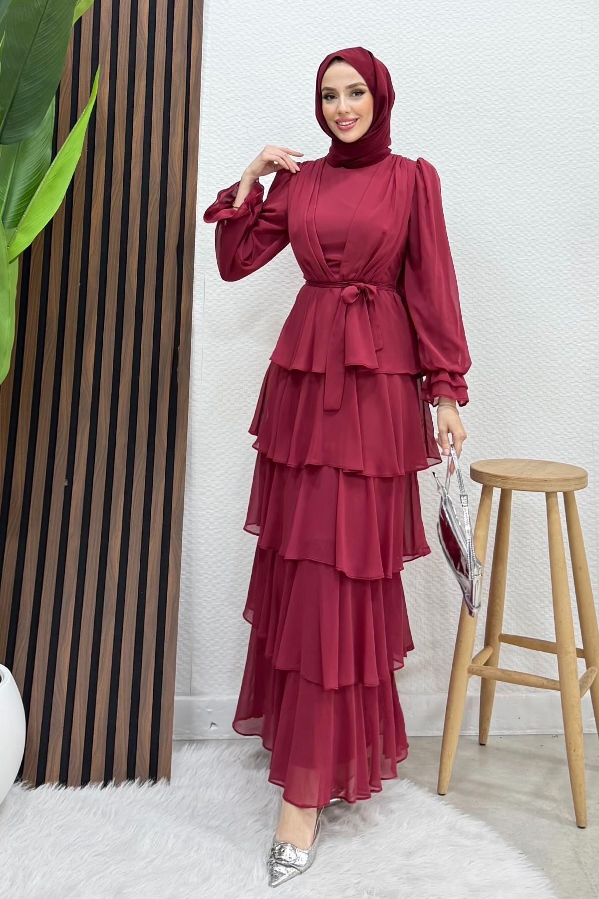 Dilara Şifon Abiye Bordo