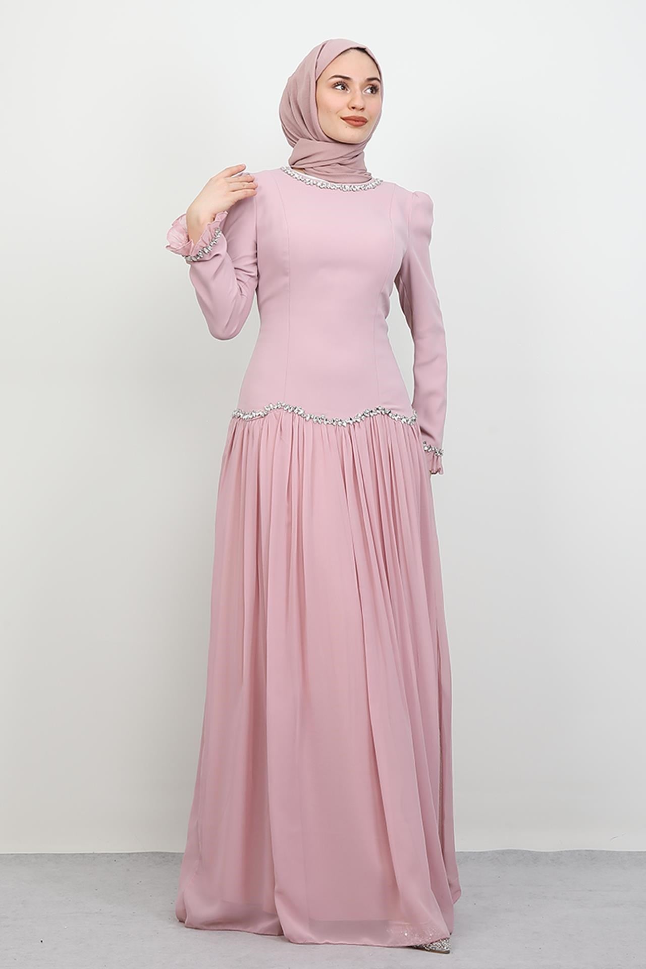 Eftalya Sırt Detay Abiye Soft Pembe