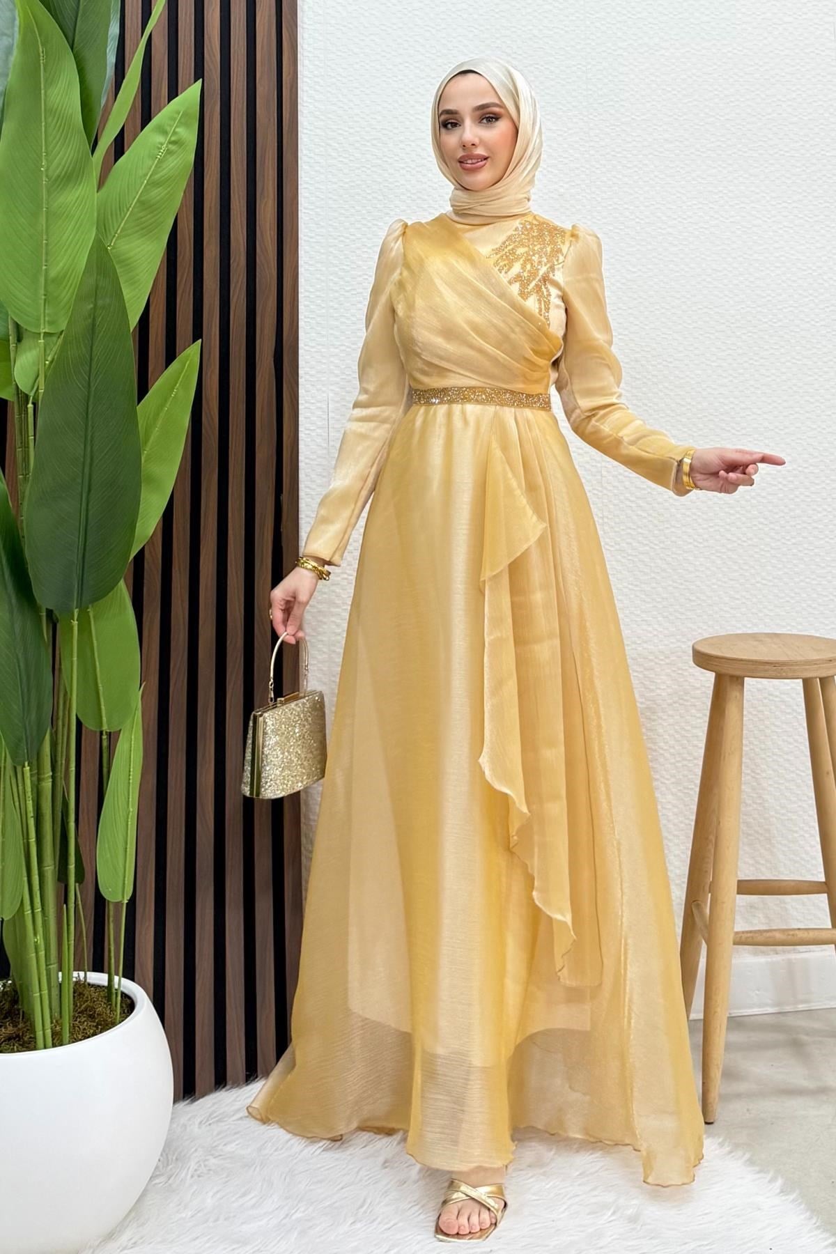 Eliza Tesettür Abiye Gold