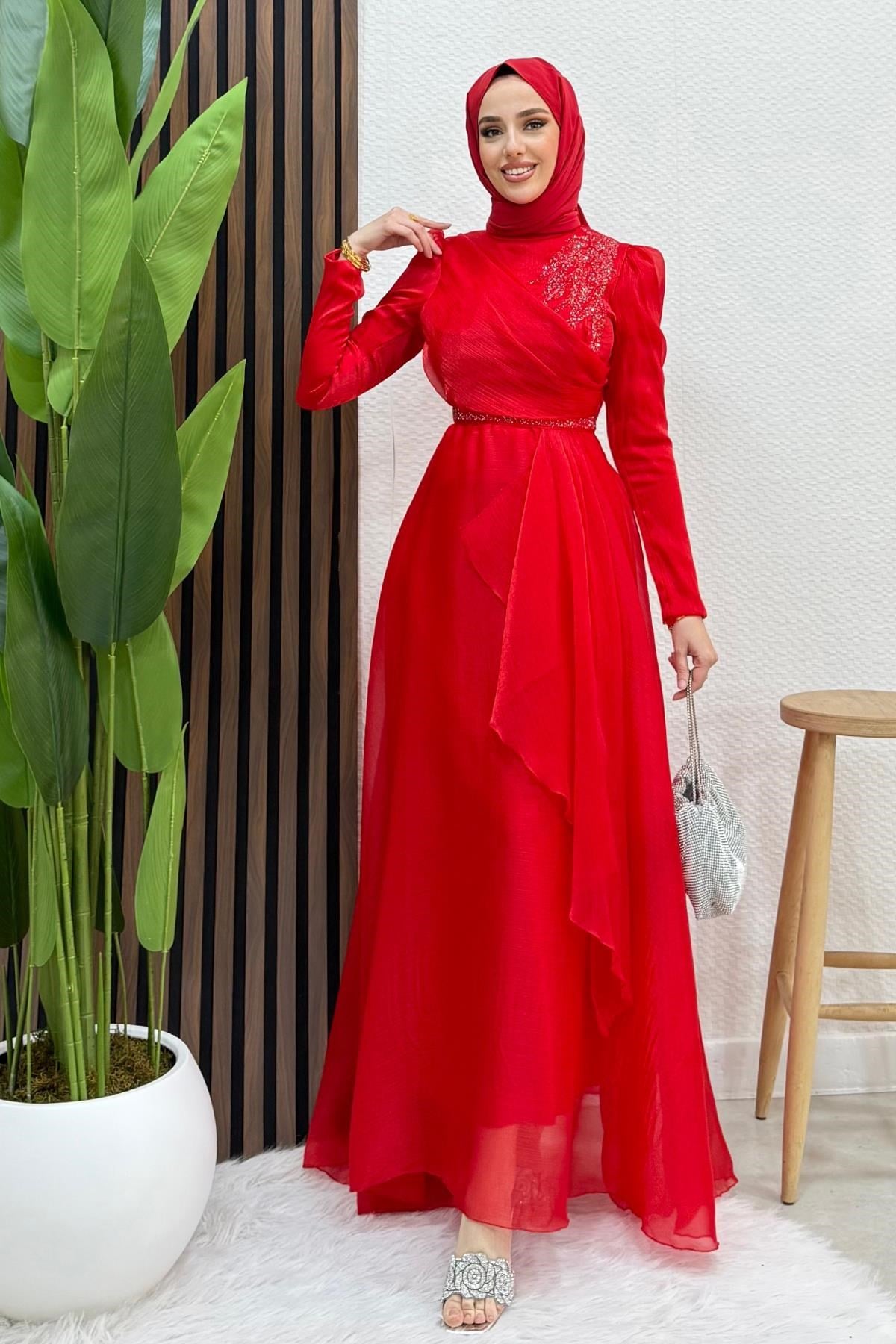Eliza Tesettür Abiye Kırmızı