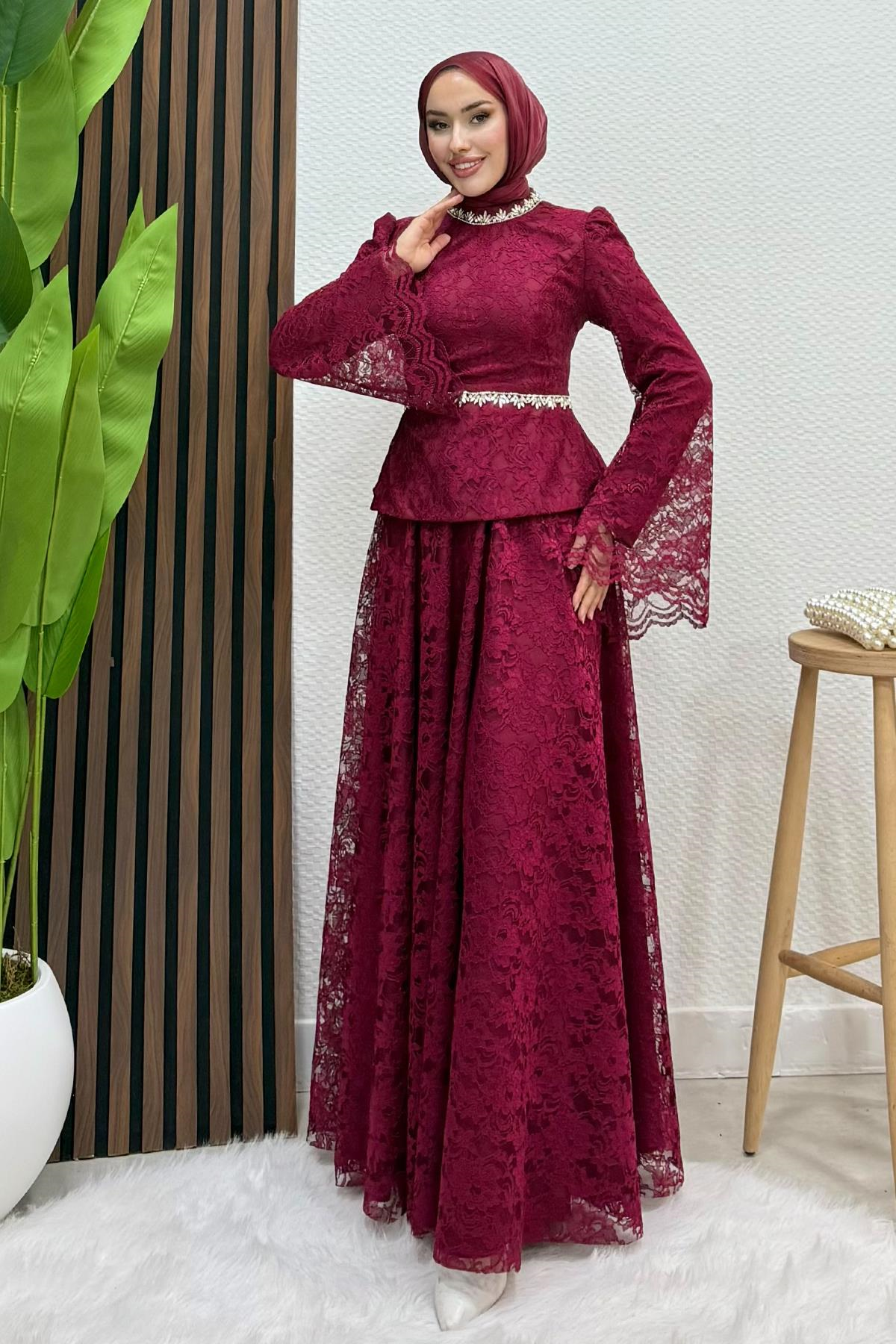 Fransa Dantel Takım Bordo