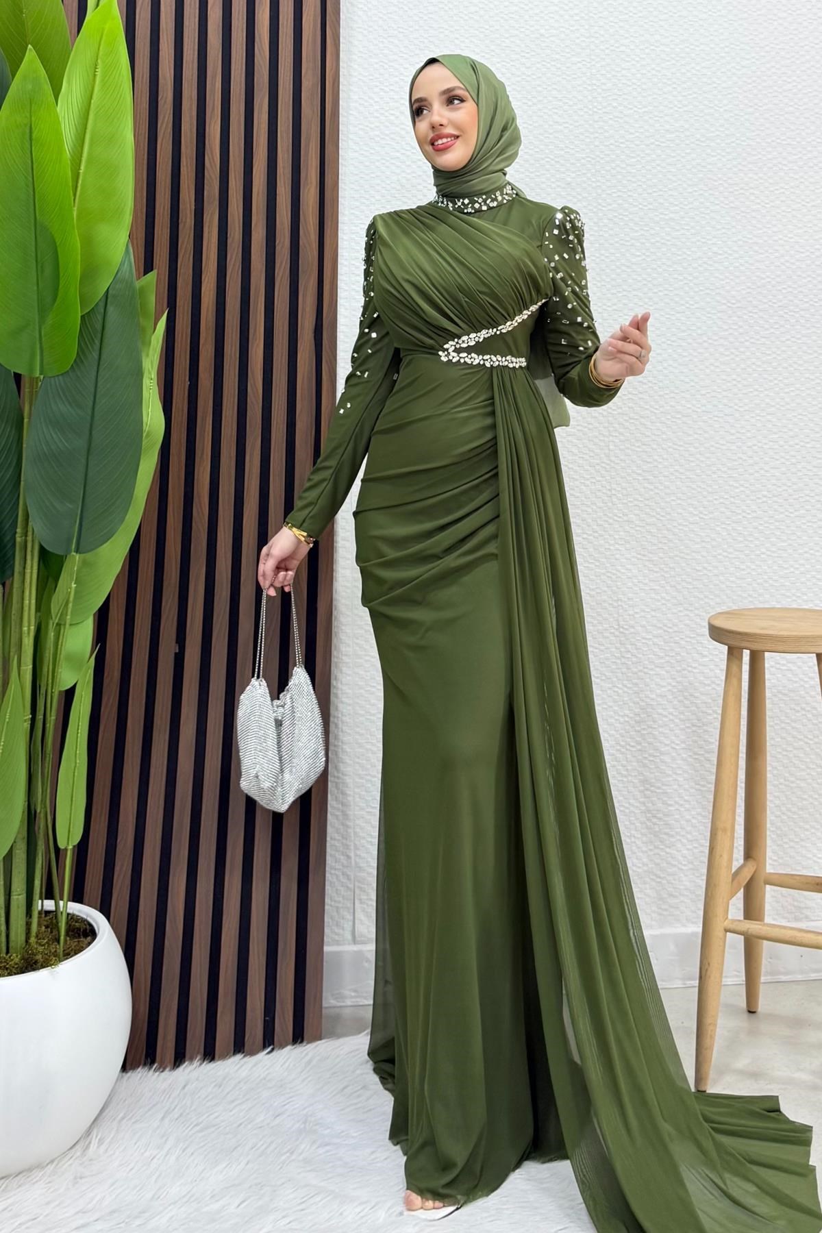 Gülşen Tesettür Abiye Soft Yeşil
