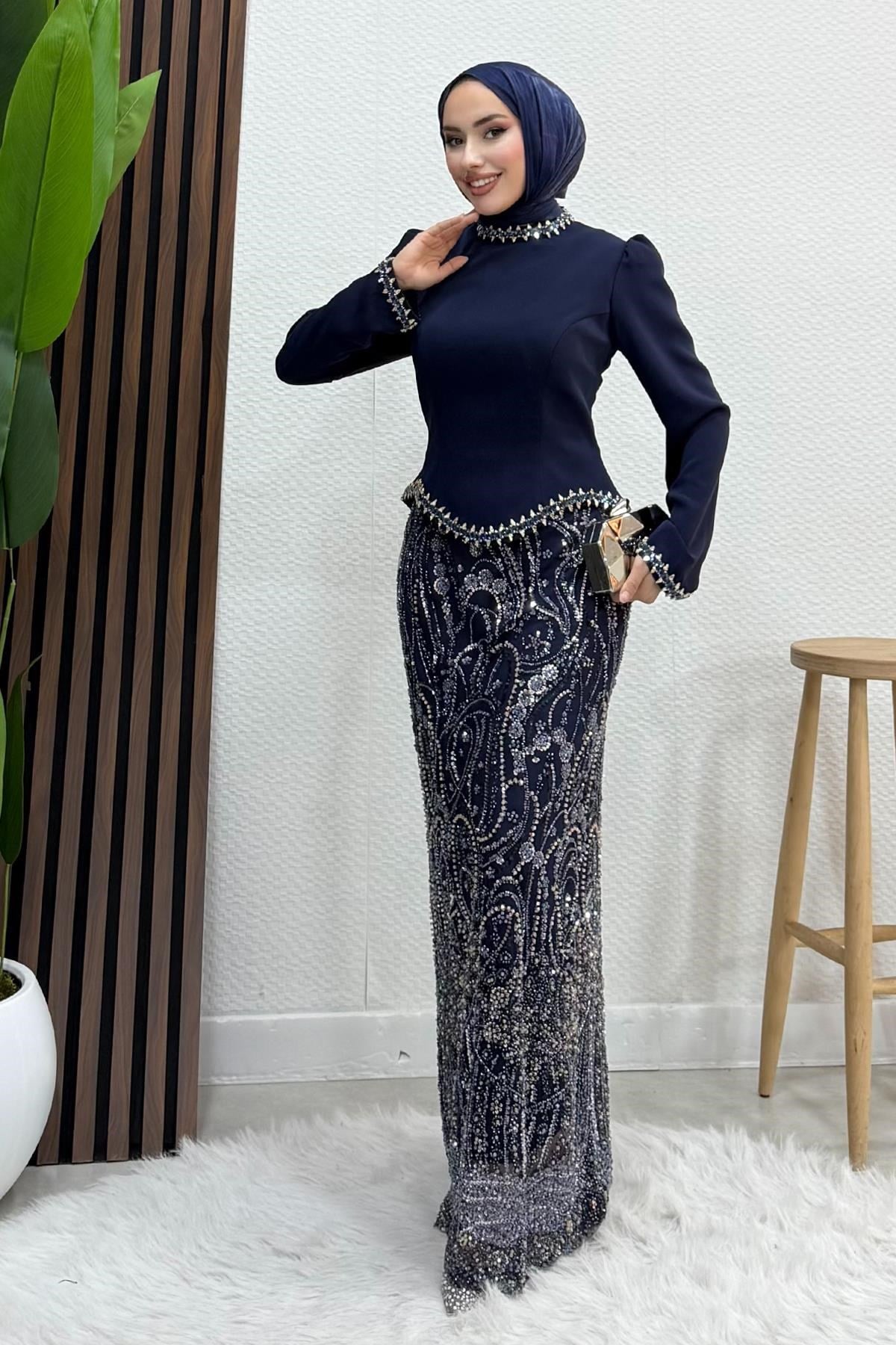 Hatun İşleme Abiye Lacivert