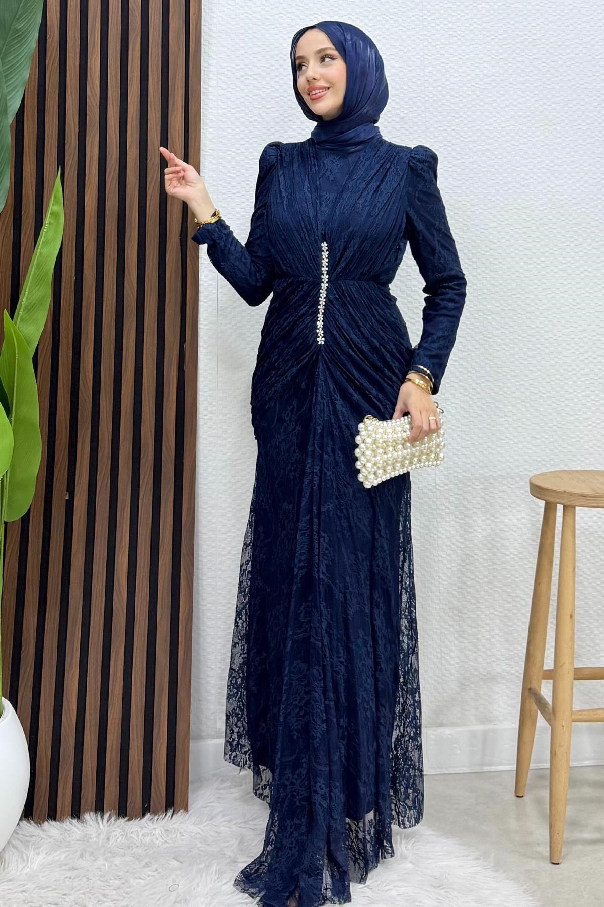 Hilda Dantel Abiye Lacivert