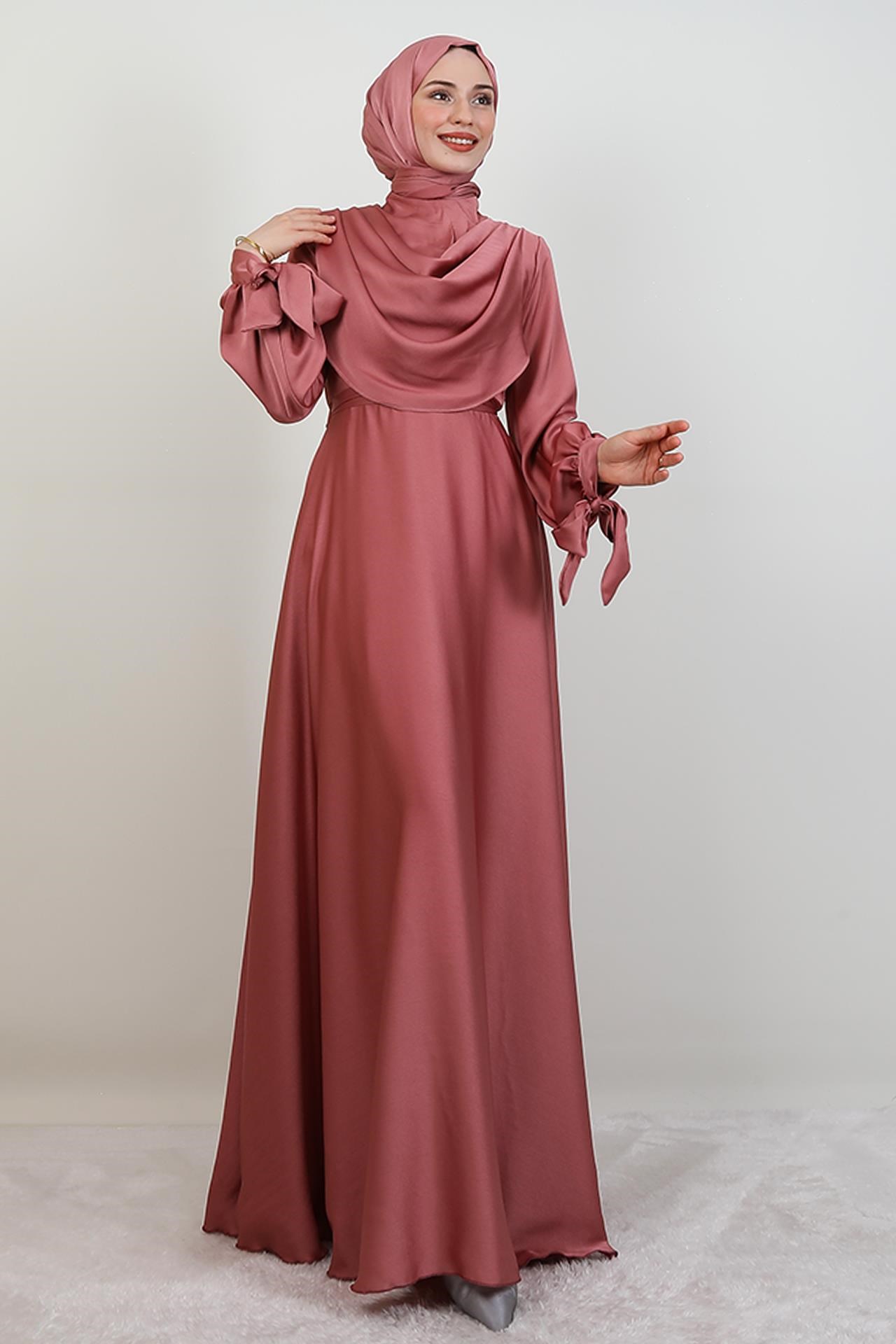 Kol Bağlamalı Degaje Abiye Pembe