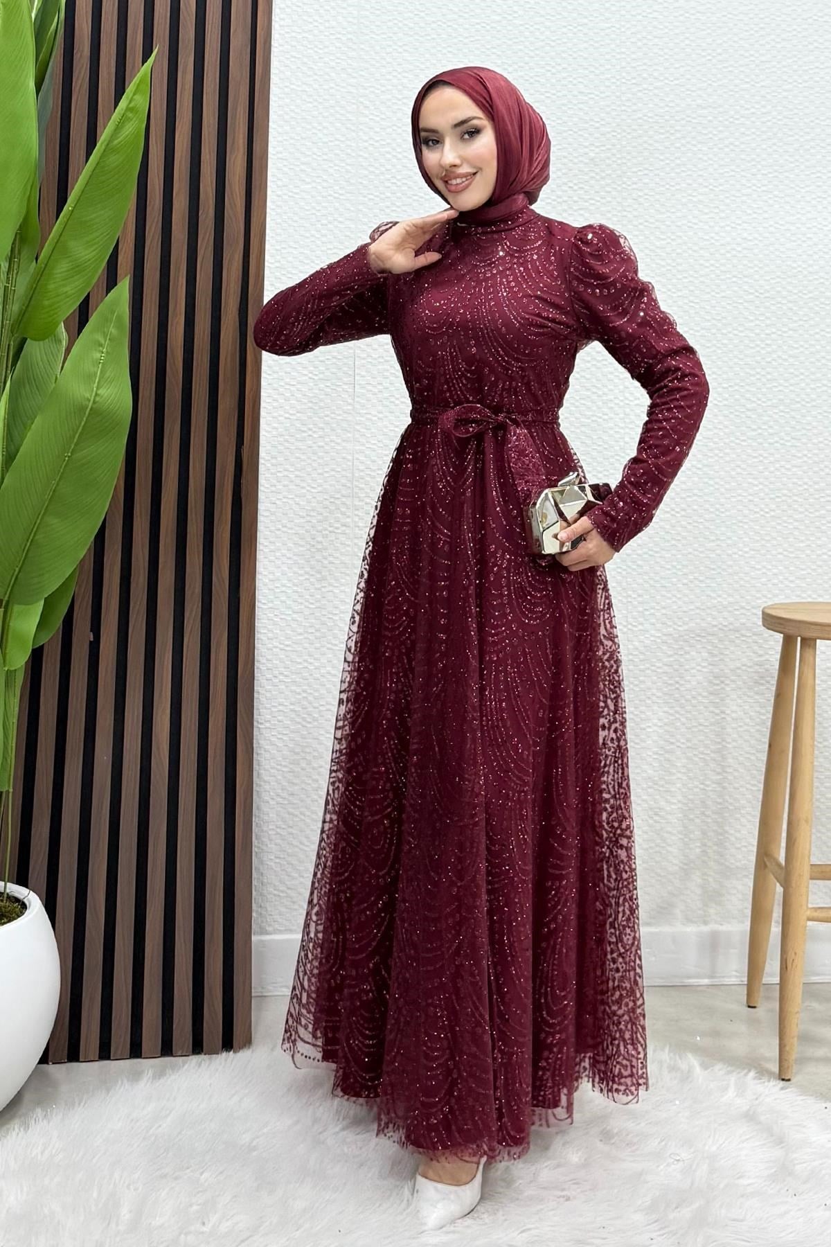 Lumina Simli Abiye Bordo