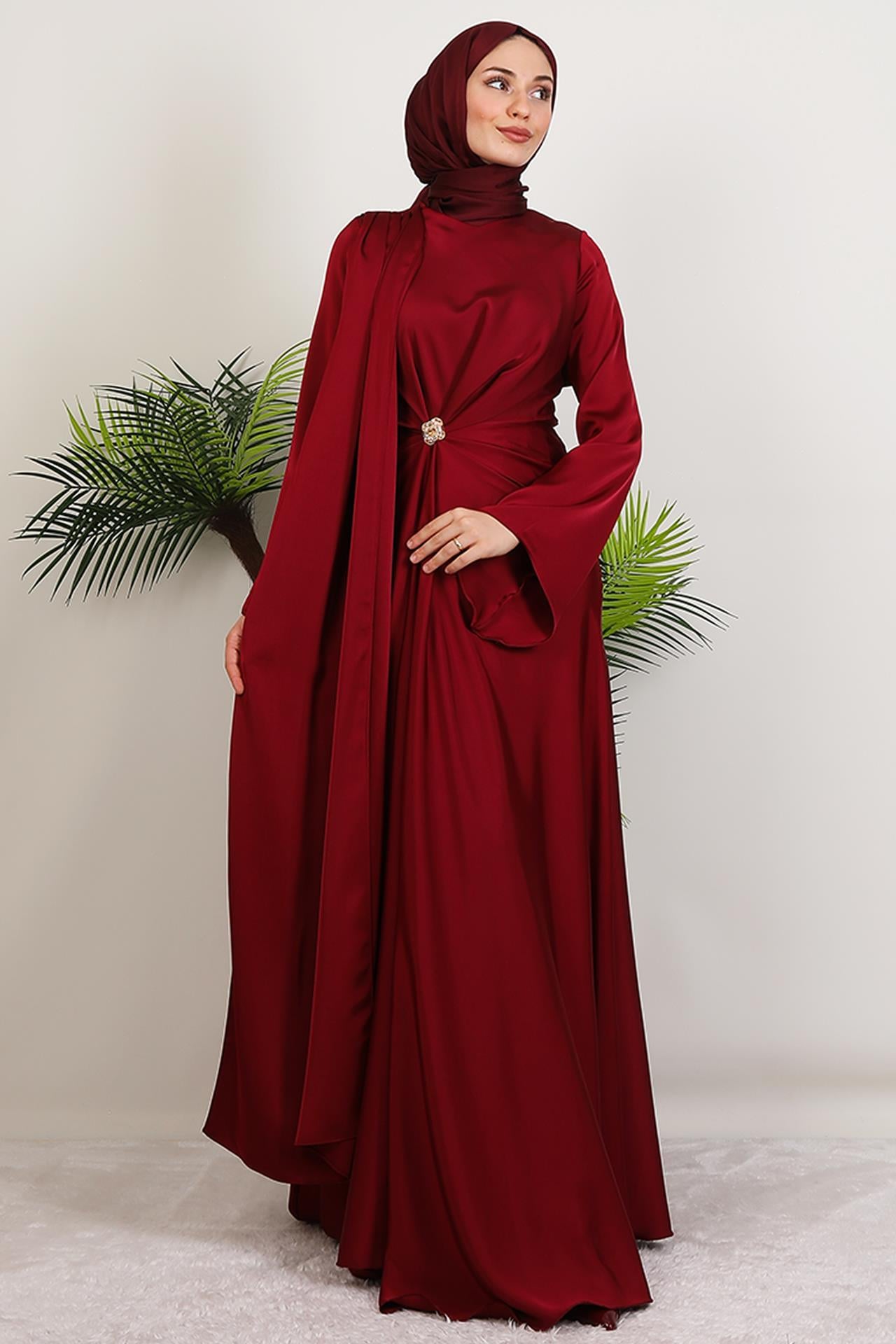 Medusa Saten Abiye Bordo