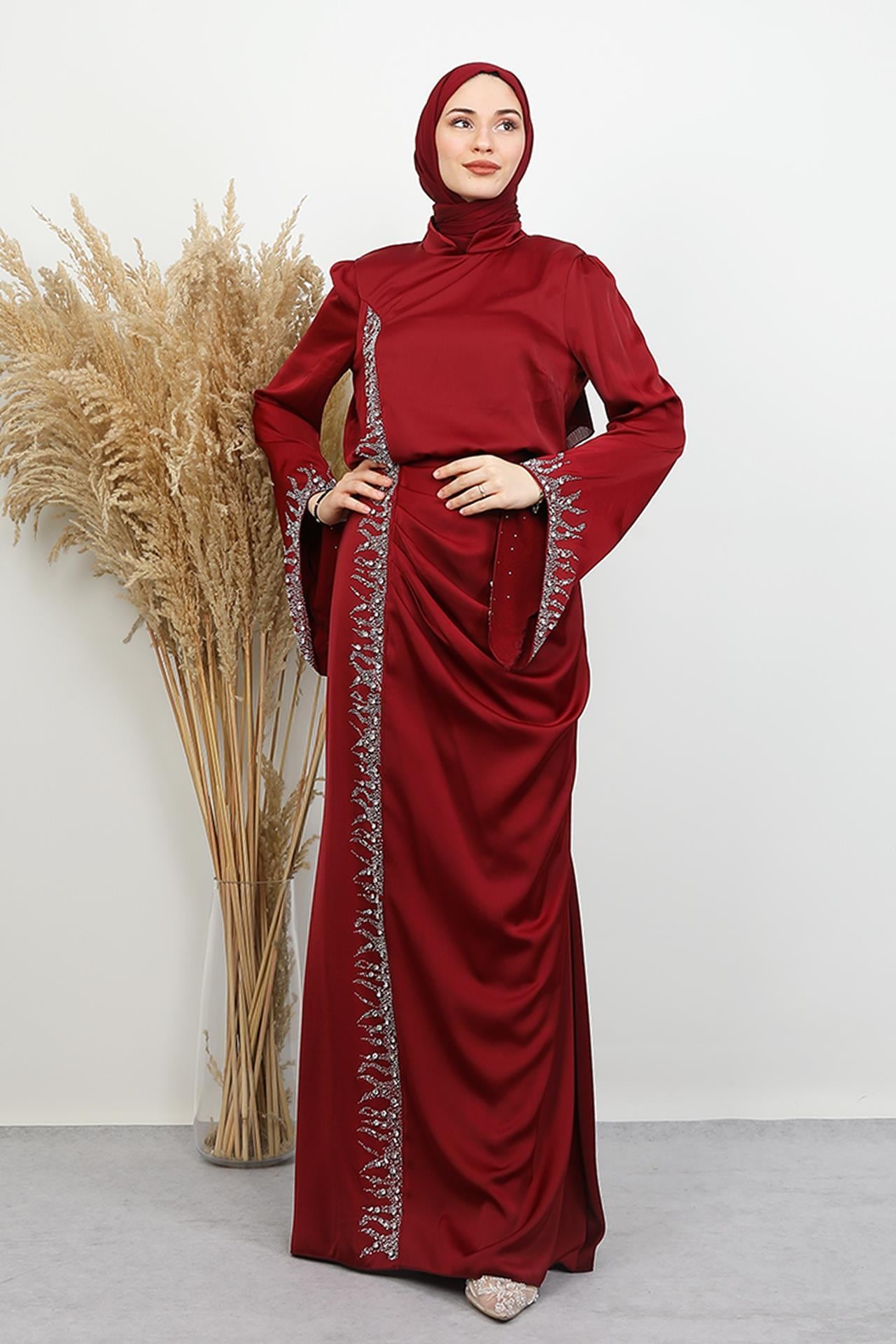 Mihrimah Saten Abiye Bordo