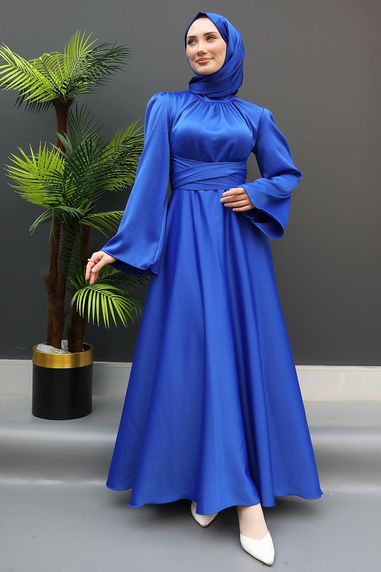 Nazlı Tesettür Elbise Saks