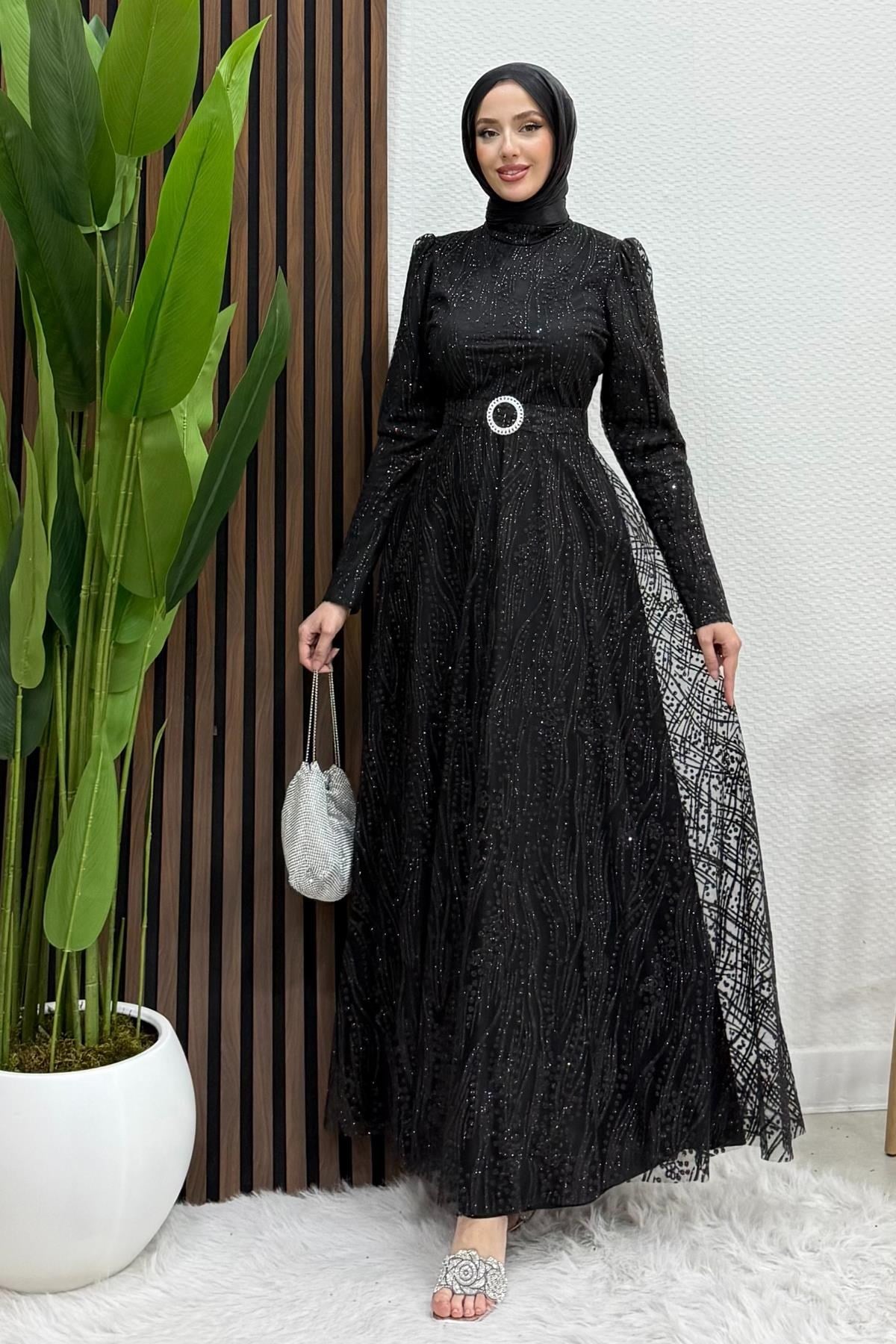 Nilda Simli Abiye Siyah