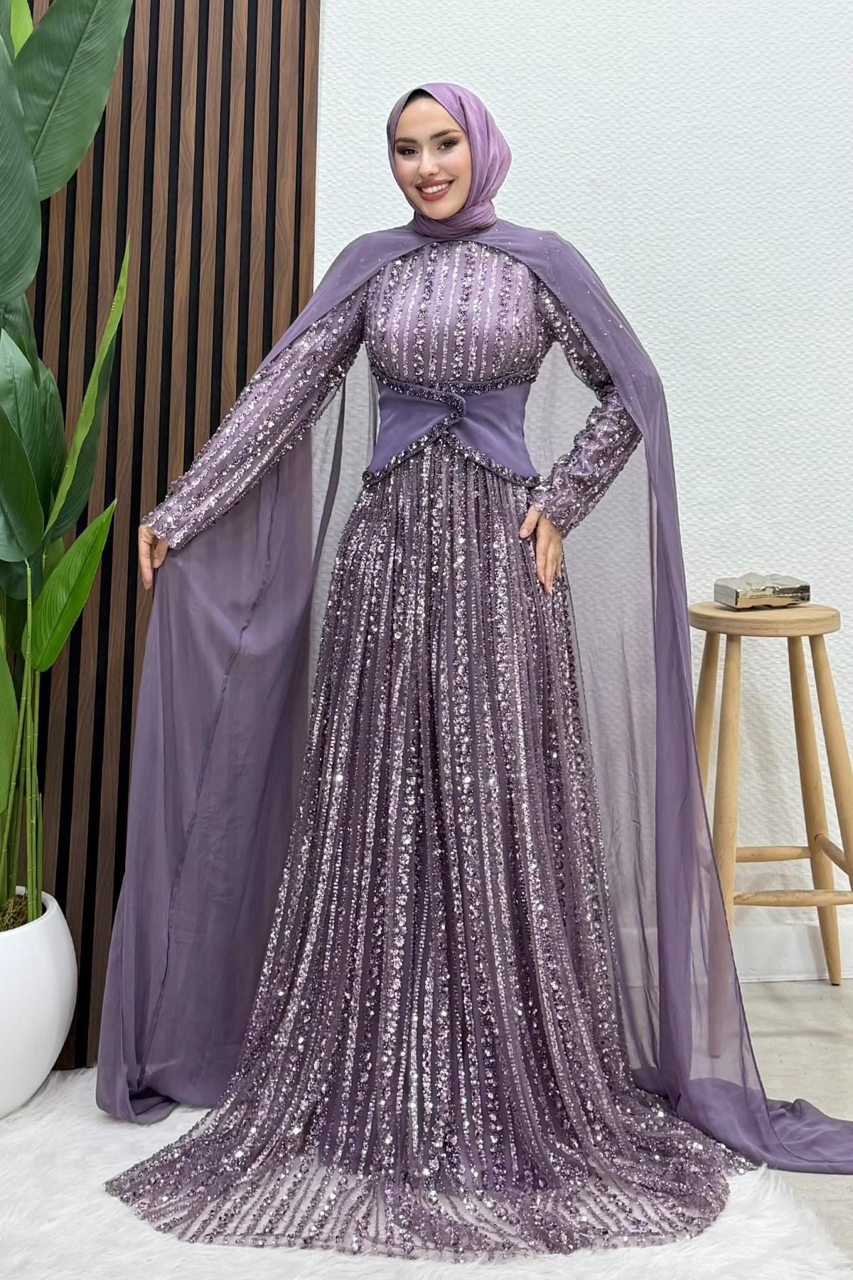 Nilüfer İşleme Abiye Koyu Lila