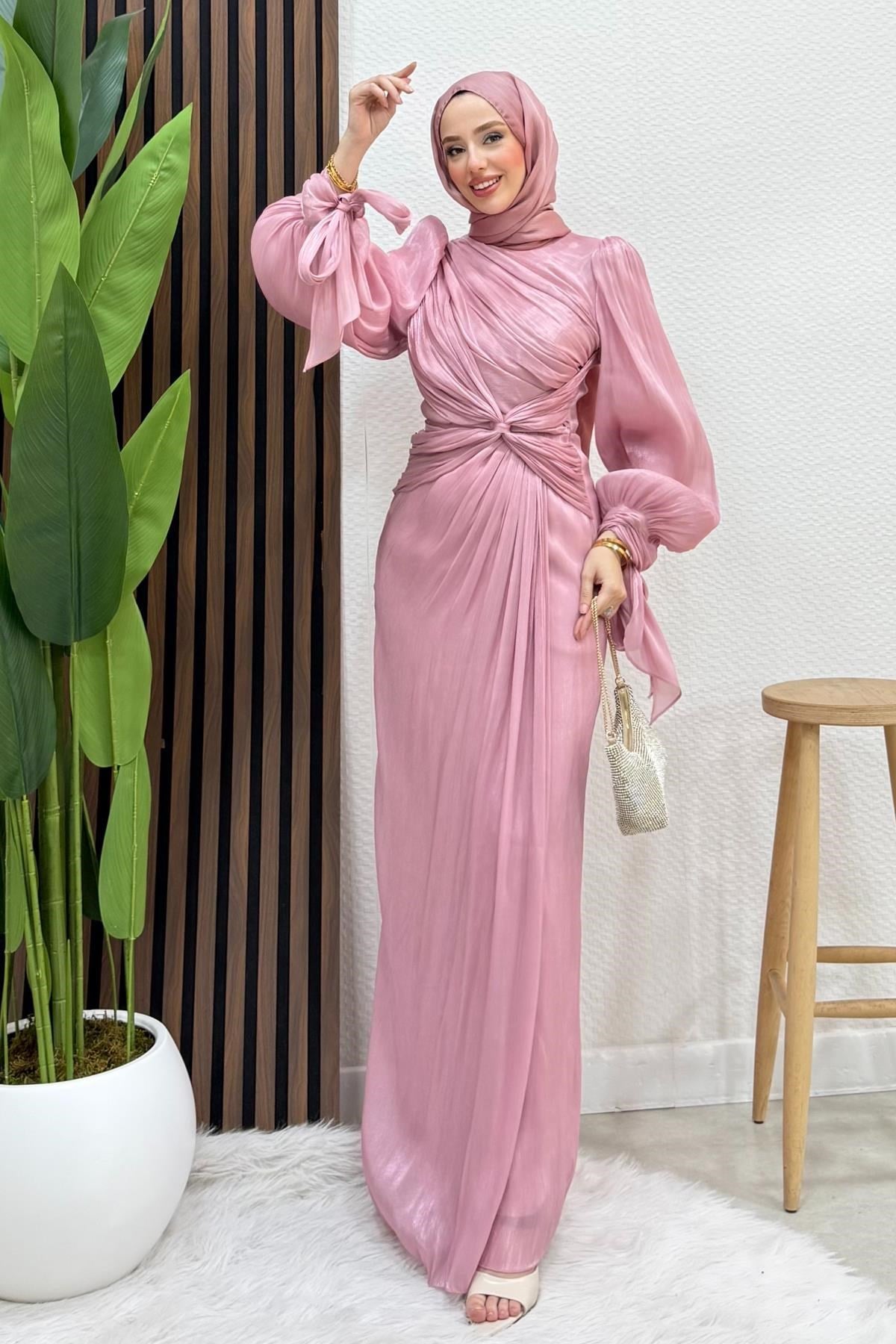 Orkide İpek Abiye Soft Pembe