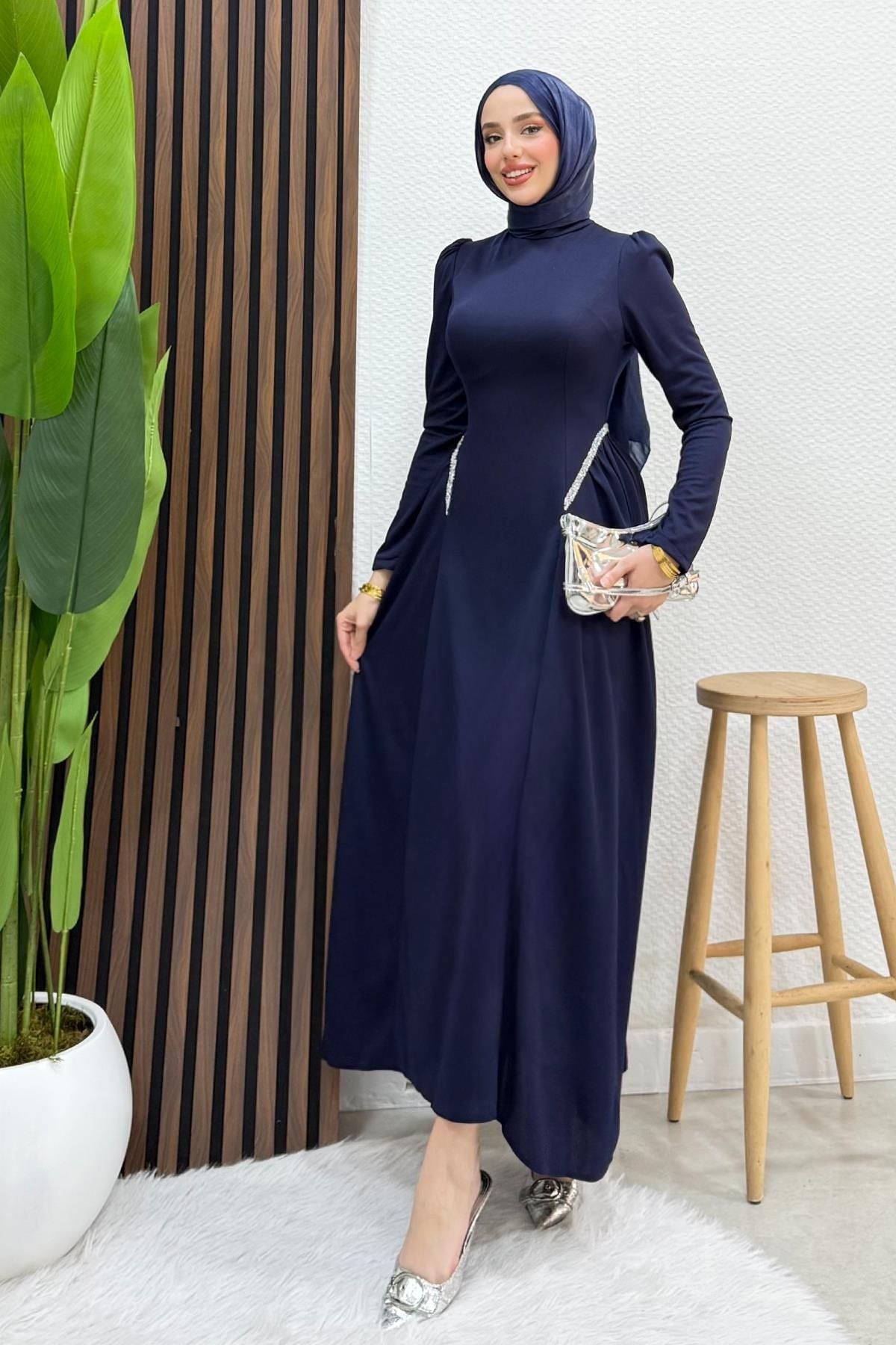 Polyana Krep Abiye Lacivert