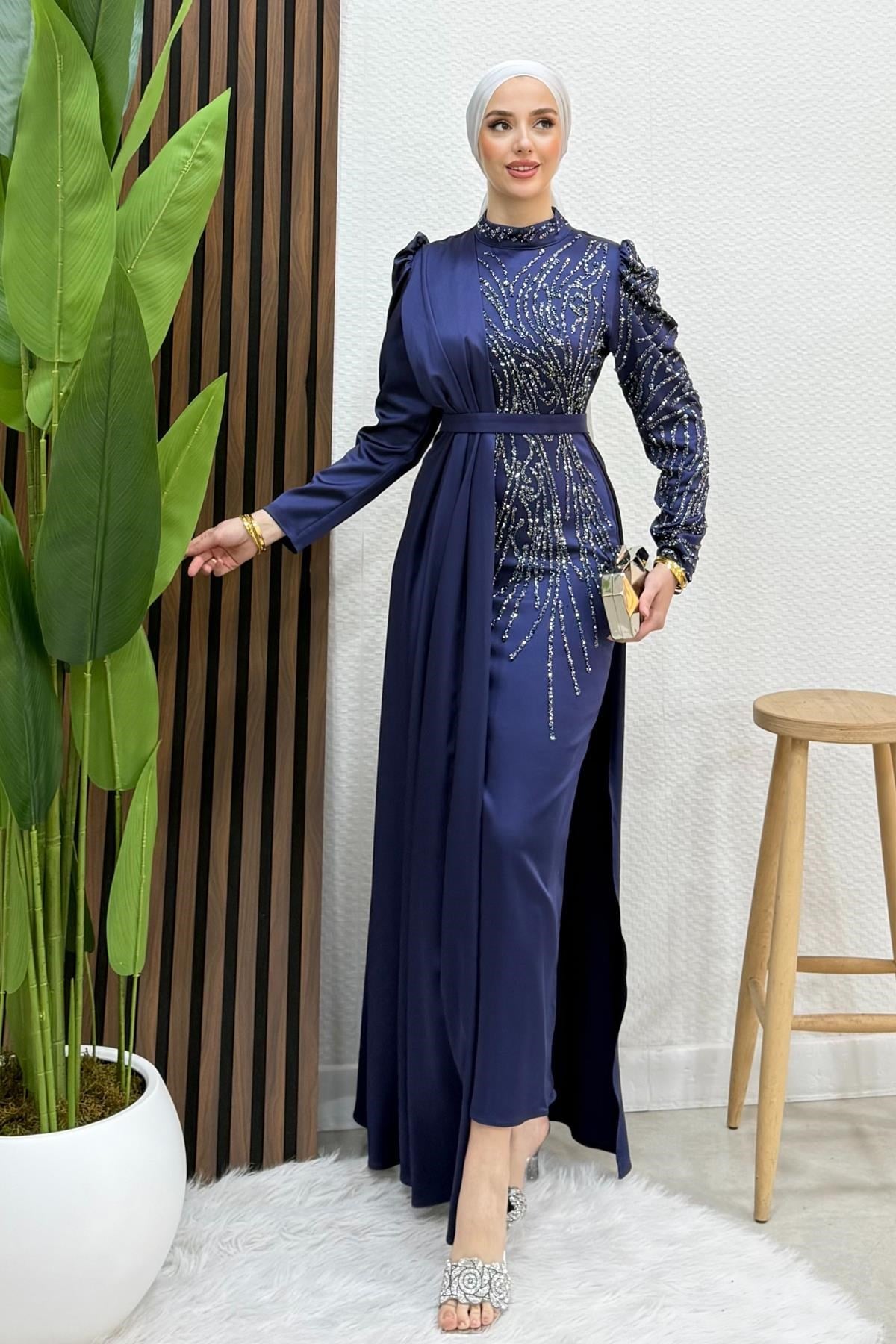 Royal Saten Abiye Lacivert