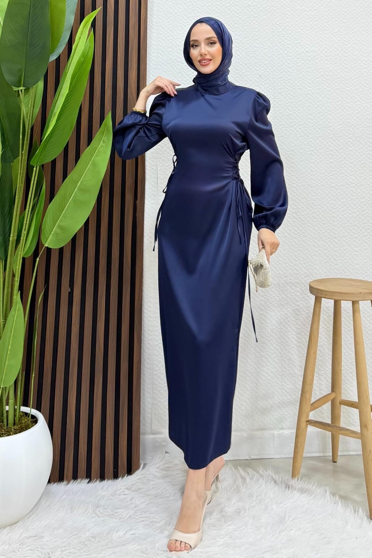 Sahra Tesettür Elbise Lacivert