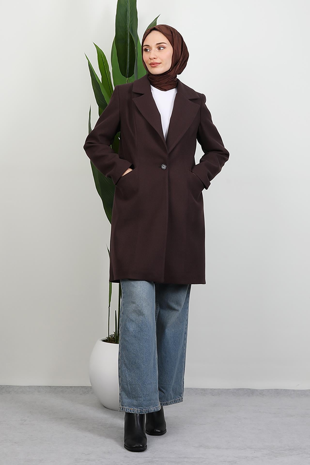 Sara Tek Düğmeli Kaban Acı Kahve