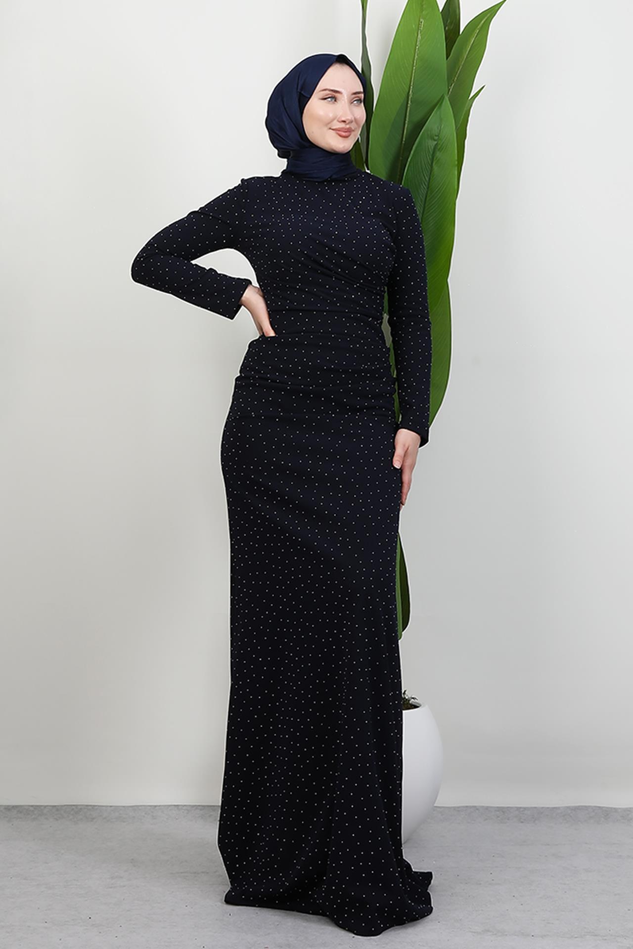 Taşlı Asena Elbise Lacivert