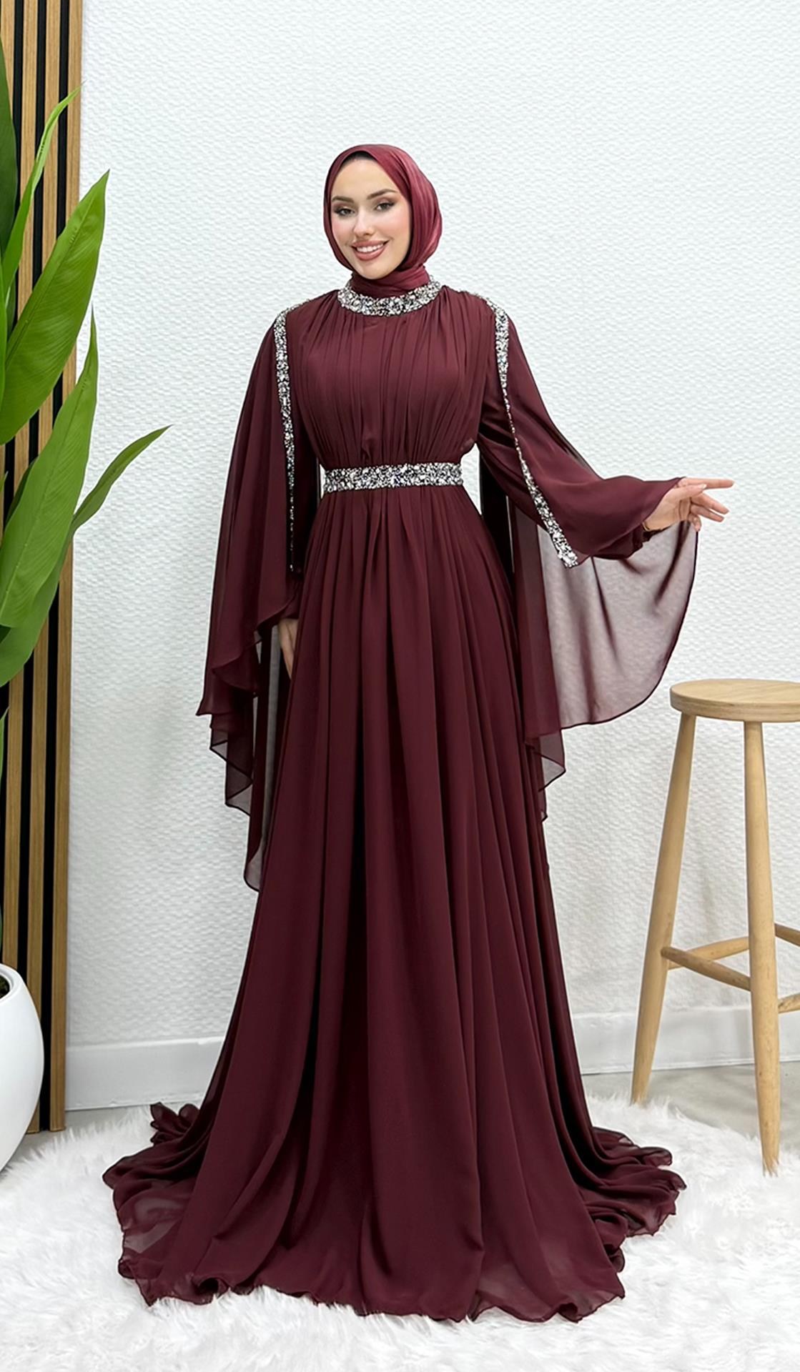 Tutku Şifon Abiye Bordo