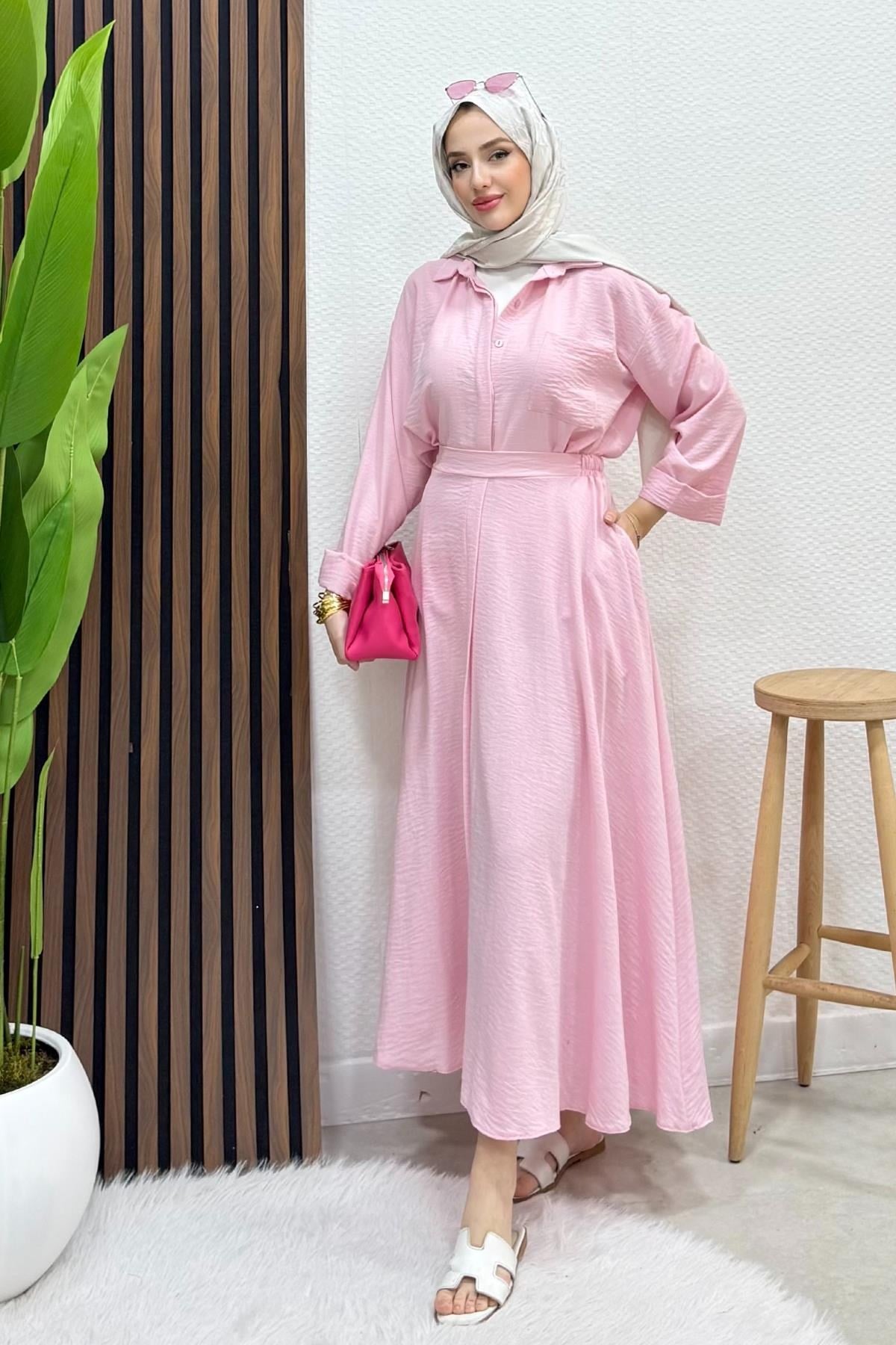 Vanda Gizli Düğmeli Takım Pembe