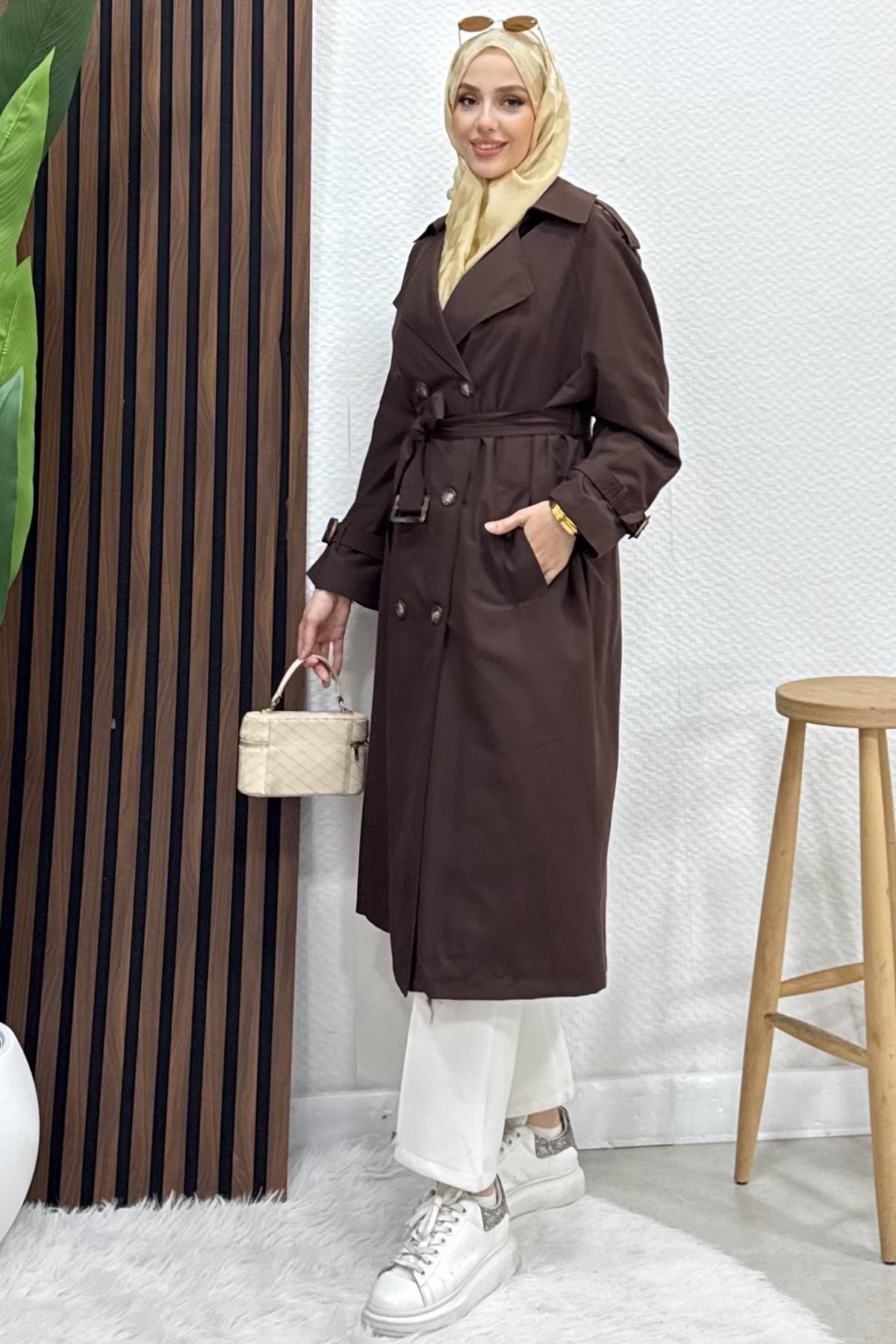 Vilde Düğmeli Trençkot Acı Kahve